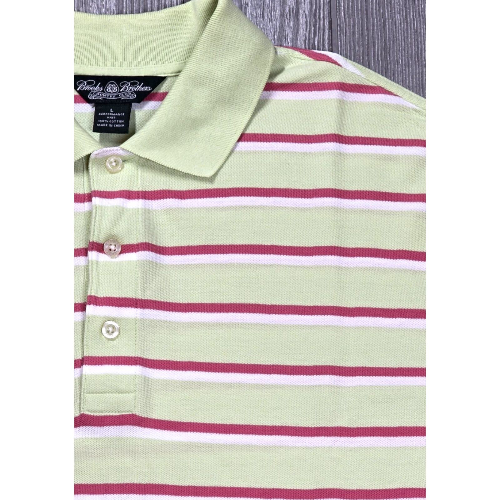Brooks Brothers Brooks Brothers Polo Short Sleeve Green Pink Stripe L Performance Country Club Mens Polo Size US L / EU 52-54 / 3 - 3 Thumbnail