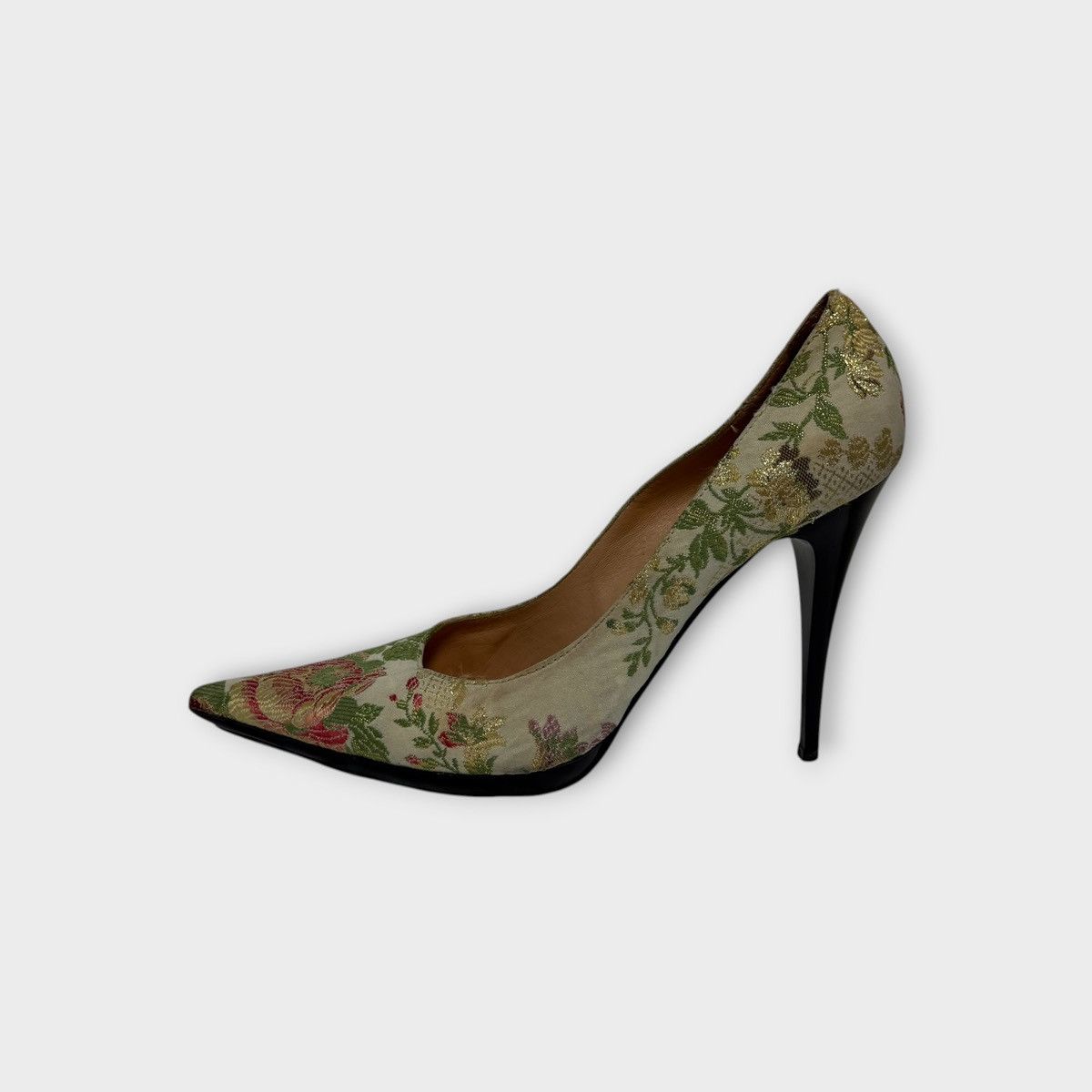 Casadei Floral Brocade Pointed Pumps in Beige, Women's (Size 10)