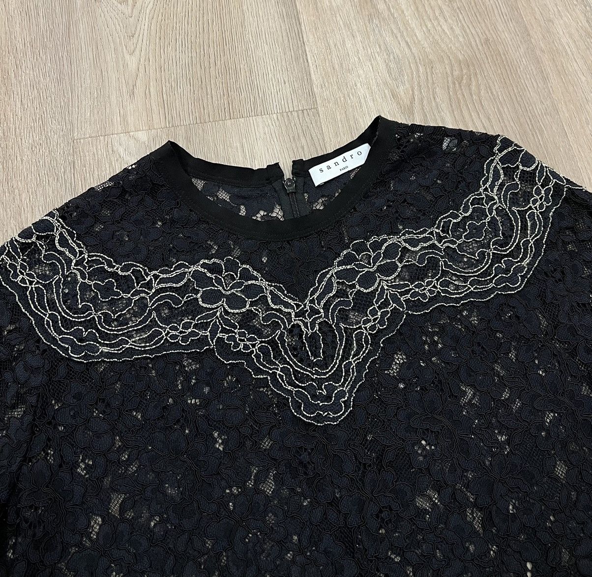 Sandro Sandro Paris Black Lace Crop Top Blouse Size S / US 4 / IT 40 - 5 Thumbnail