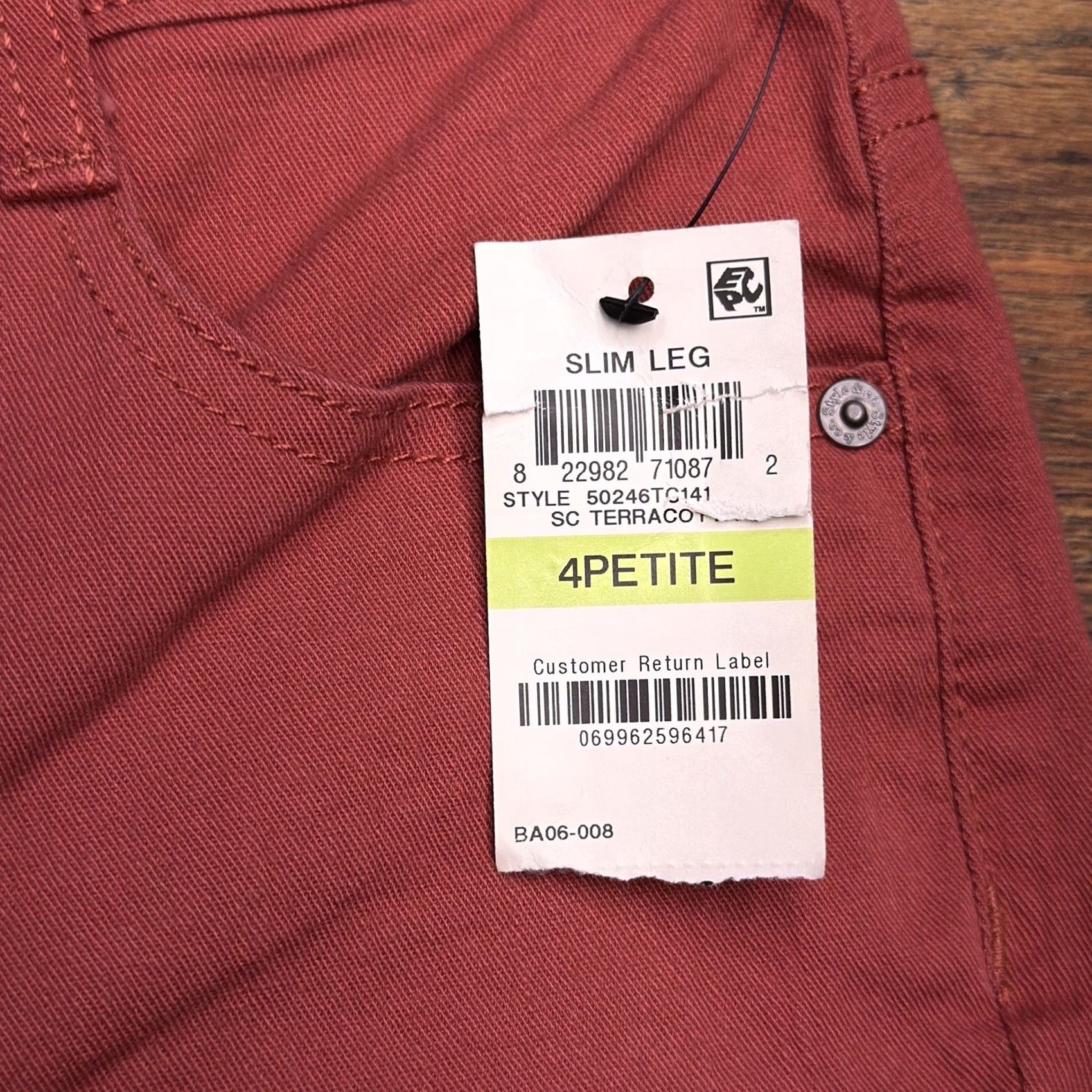 Vintage Style&co Slim Leg Jeans Womens 4 Petite Red High Rise Stretch New Size 27" / US 4 / IT 40 - 5 Thumbnail