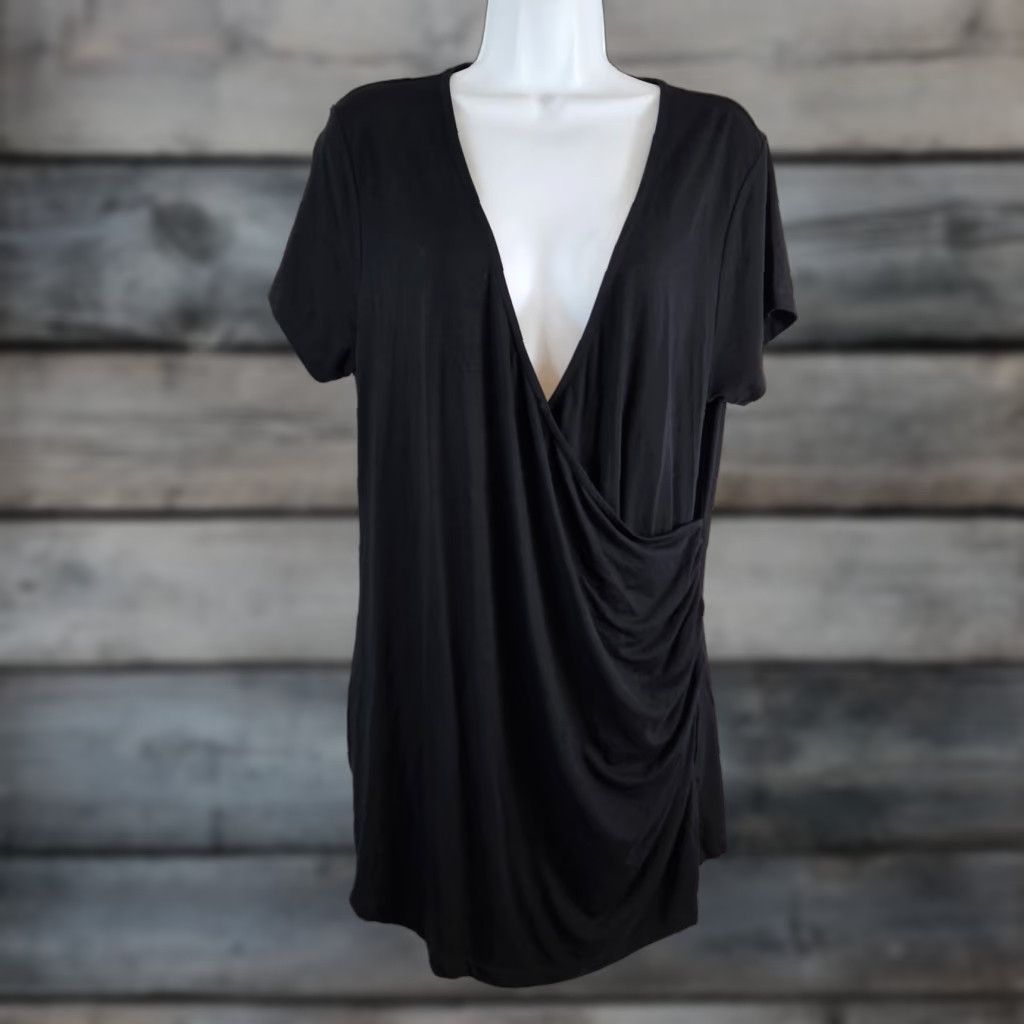 Vintage Seraphine Womens Top XL Solid Black Short Sleeve Viscose Blend T-Shirt Womens XL Black Seraphine V-Neck Pullover Size XL / US 12-14 / IT 48-50 - 1 Thumbnail