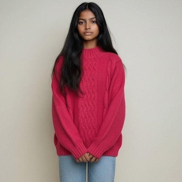 Vintage Vintage Women's Pink Oversized Cable Knit Sweater Size M / US 6-8 / IT 42-44 - 1 Thumbnail