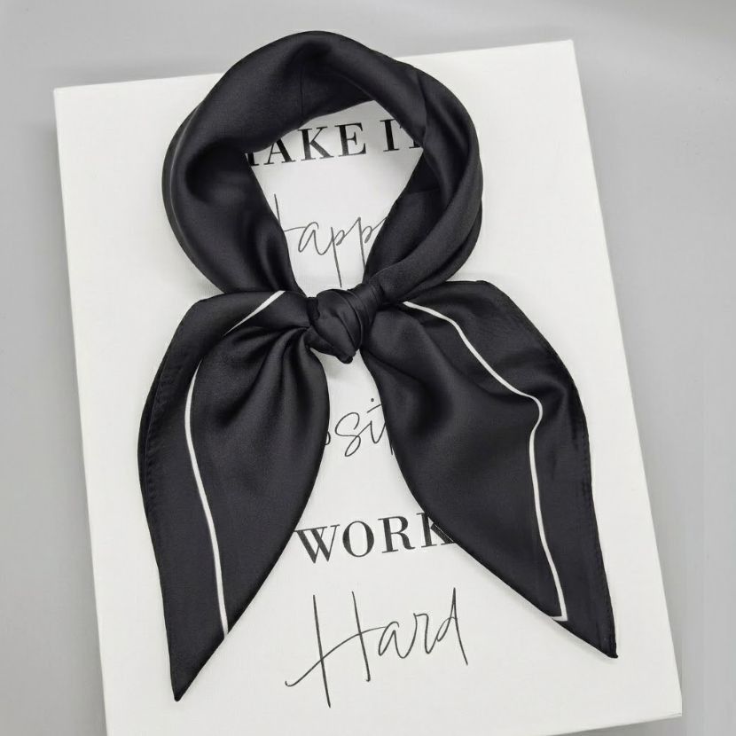 Other Elegant Scarf Black With White Border Square Stylish Classic Size ONE SIZE - 1 Thumbnail