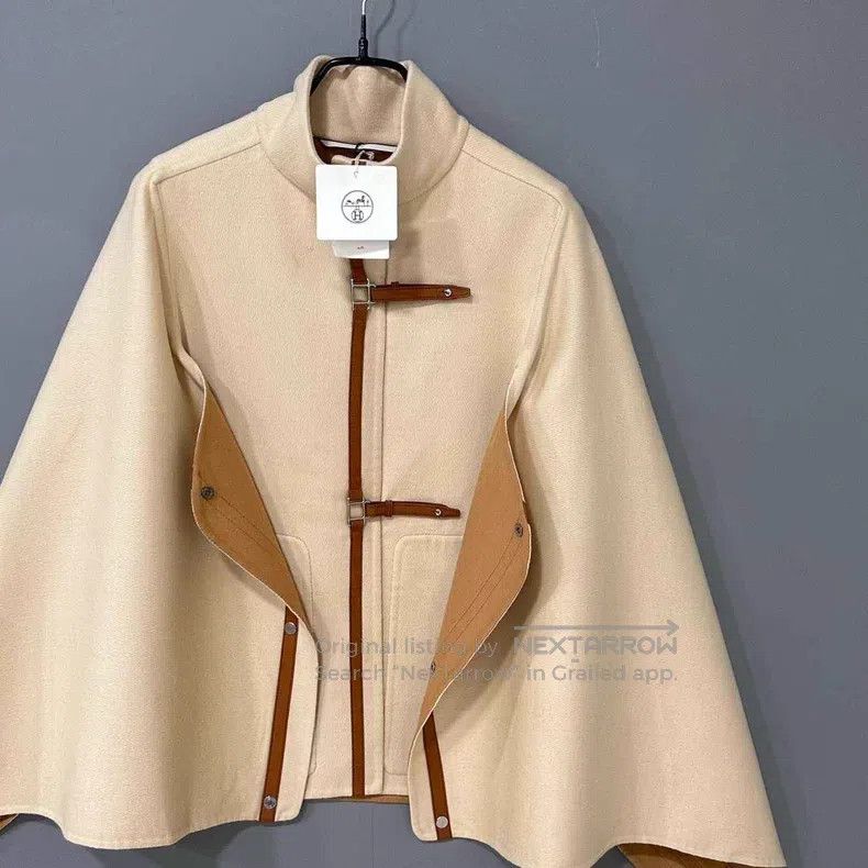 Hermes Hermes Khaki Patch Leather Cashmere Cloak Jacket Size M / US 6-8 / IT 42-44 - 2 Thumbnail