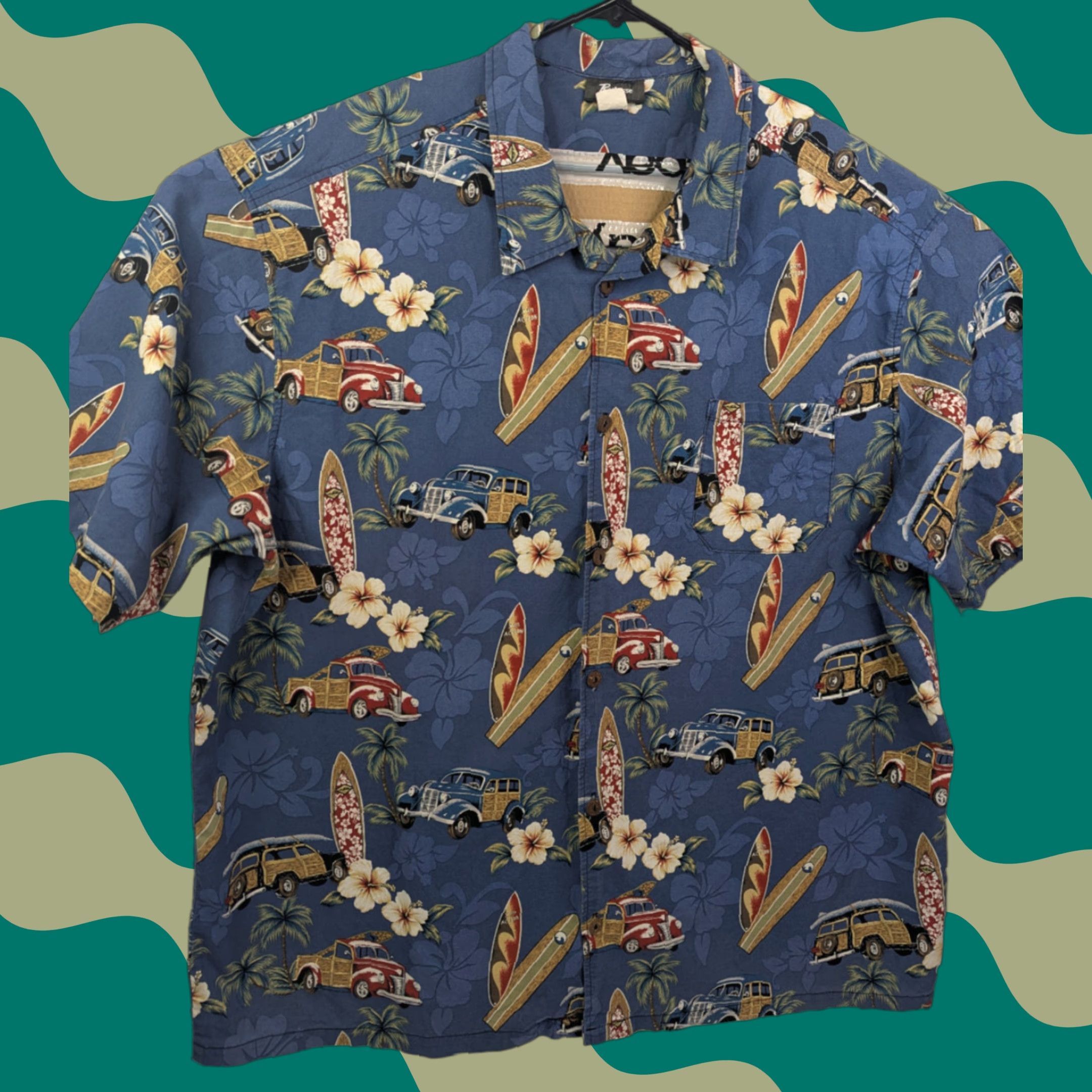 ALOHAS VINTAGE Reebesse Hawaiian Button Up Shirt Men 5XL Aloha Surf Floral Blue Cotton Short Sleeve Button-Down Size US XXL / EU 58 / 5 - 1 Thumbnail