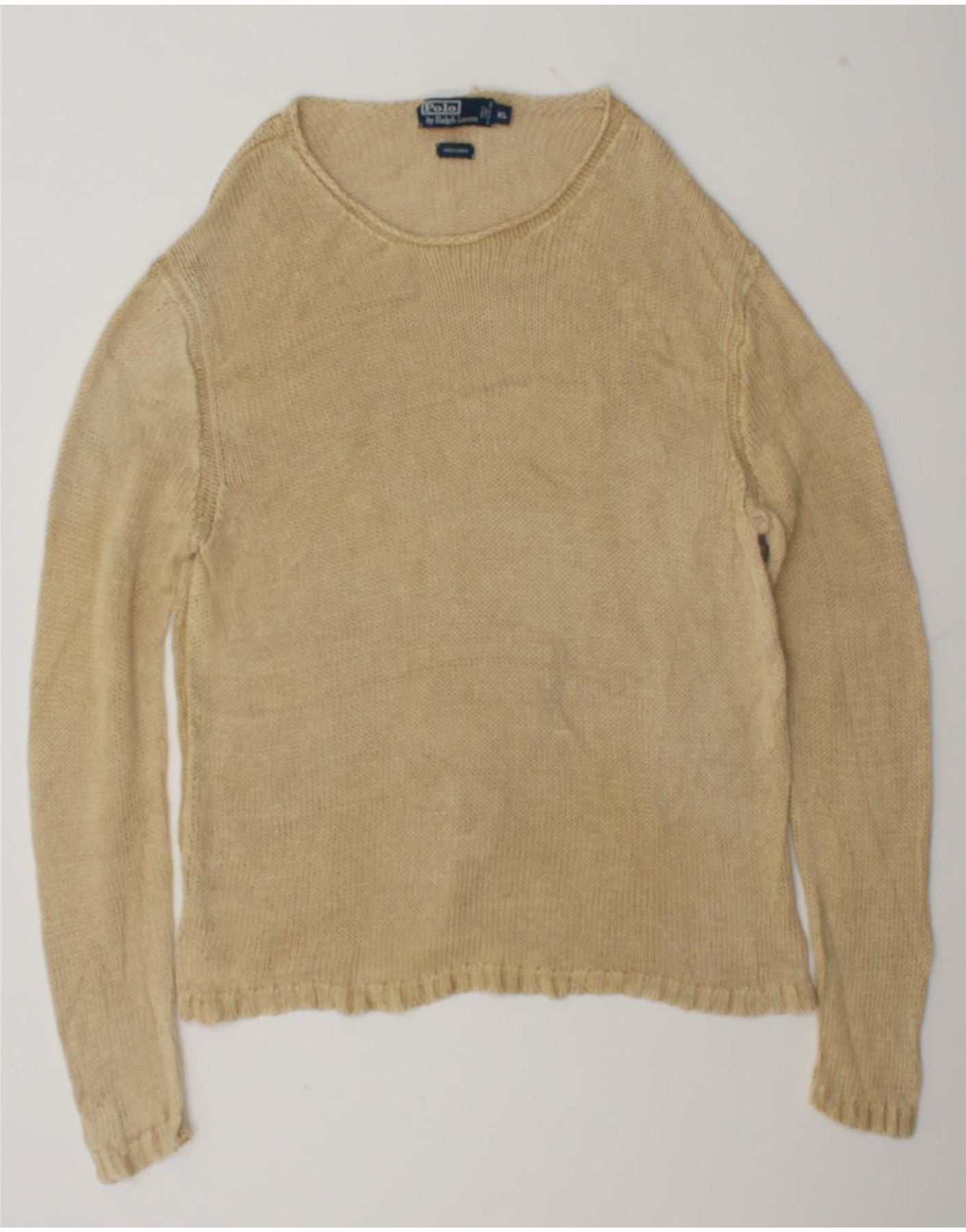 Polo Ralph Lauren Womens Crochet Boat Neck Jumper Sweater UK 18 XL Beige Size L / US 10 / IT 46 - 1 Thumbnail