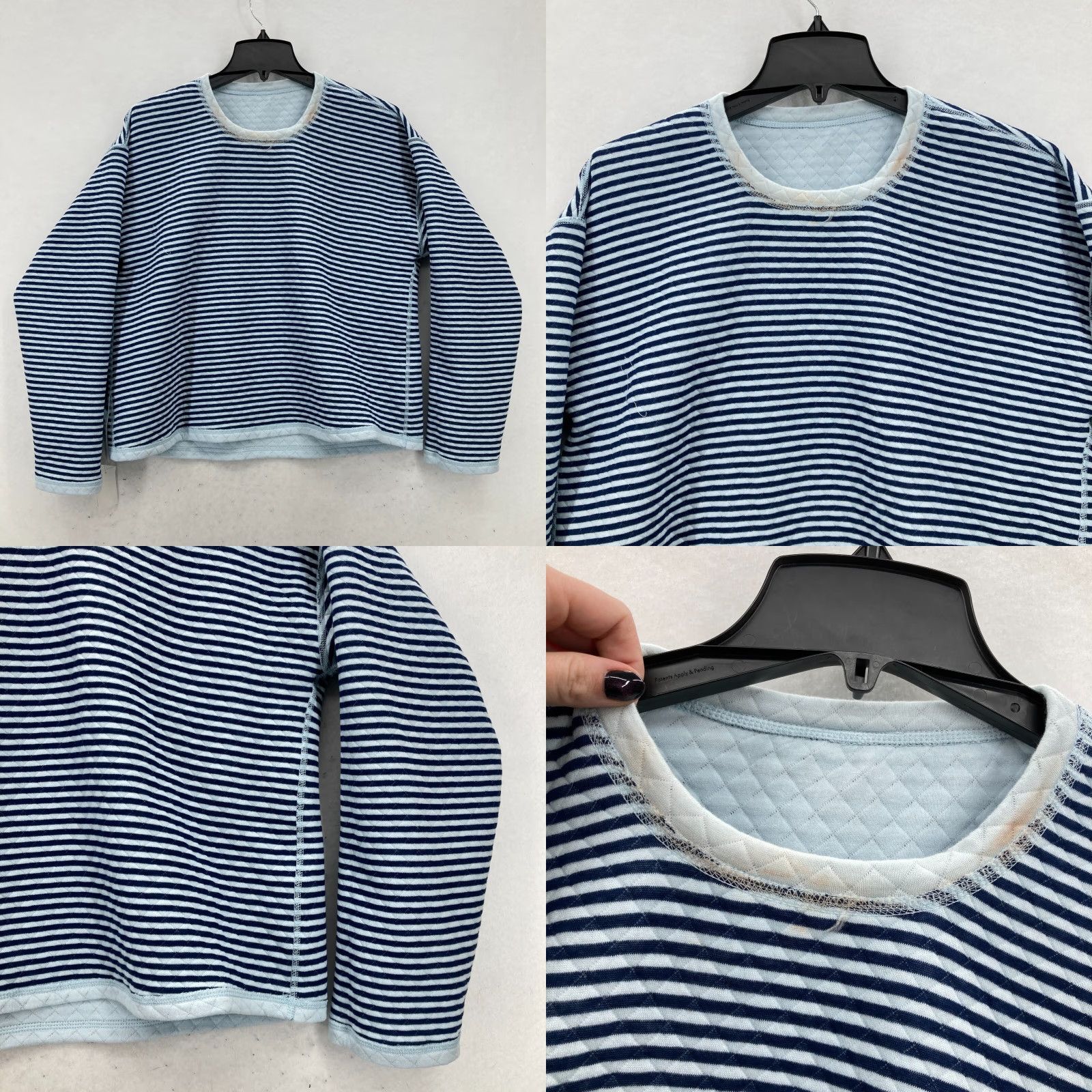J.Crew J.CREW Reversible Quilted Pullover Sweatshirt Women’s Large Blue Striped Cozy Size L / US 10 / IT 46 - 9 Thumbnail