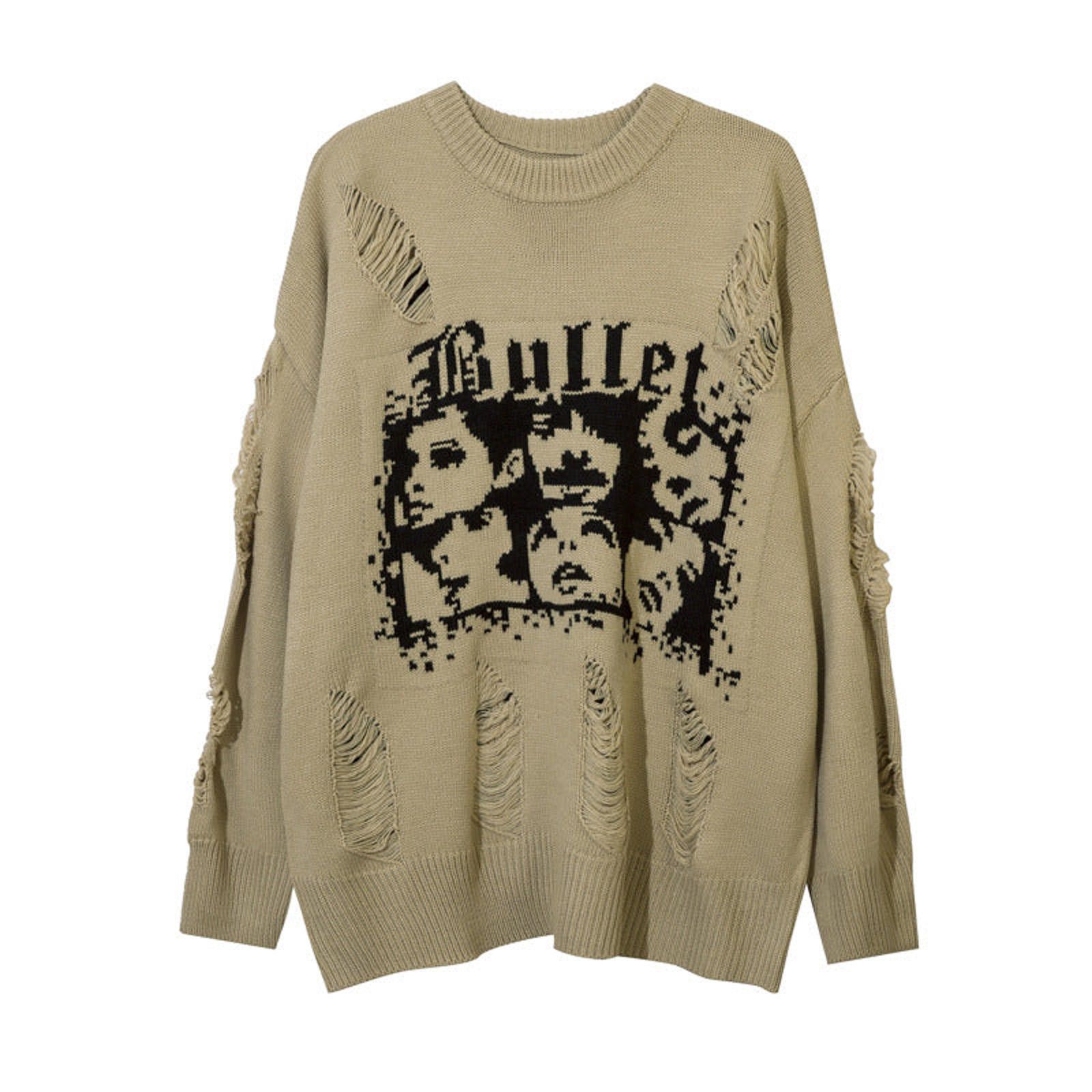 Vintage FACES Distressed Graphic Knit Sweater, Oversized Fit Sweater Size US M / EU 48-50 / 2 - 3 Thumbnail
