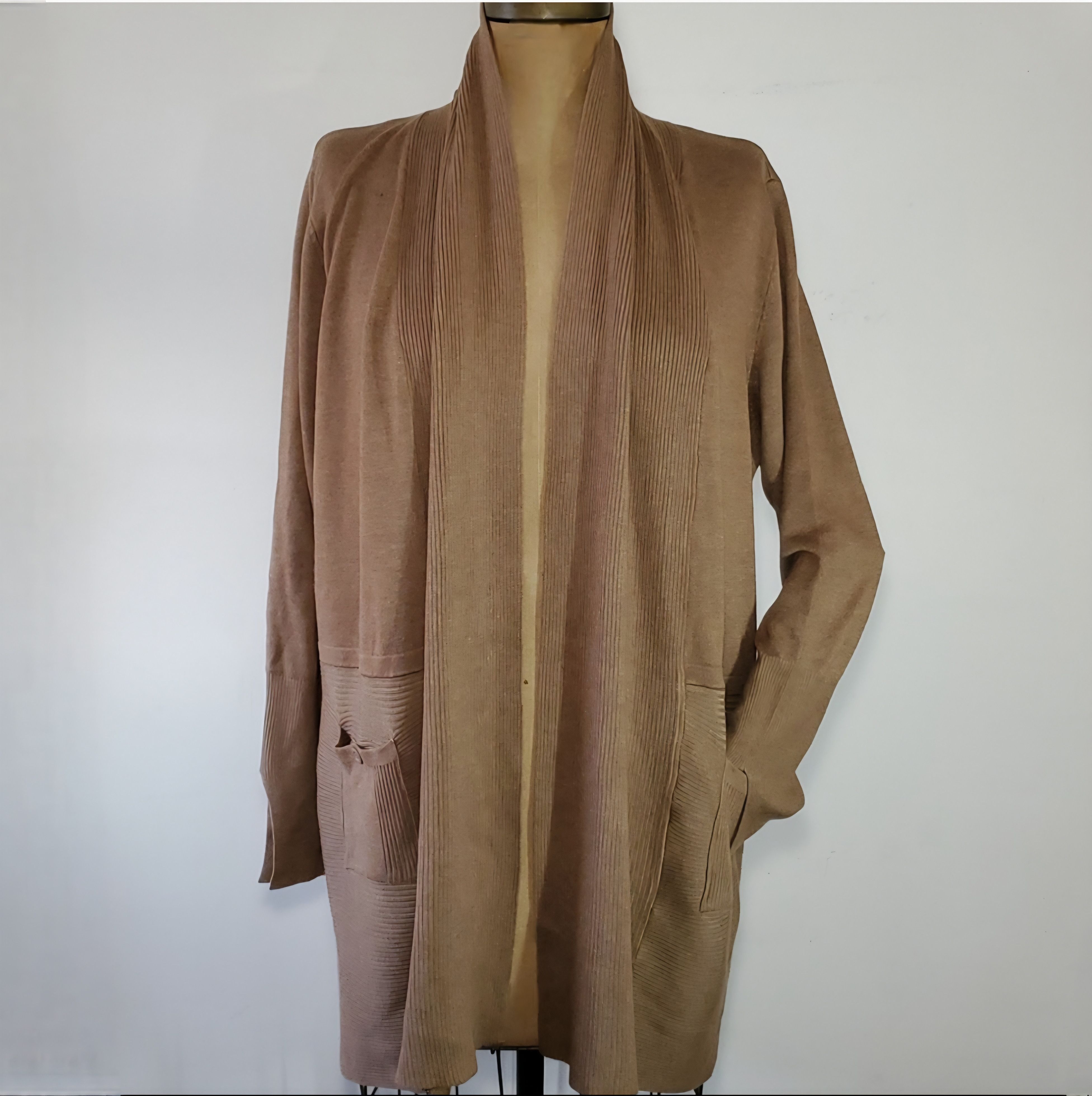 Magaschoni Magaschoni Size XL Cardigan Sweater Knit Open Front Pockets Size XL / US 12-14 / IT 48-50 - 4 Thumbnail