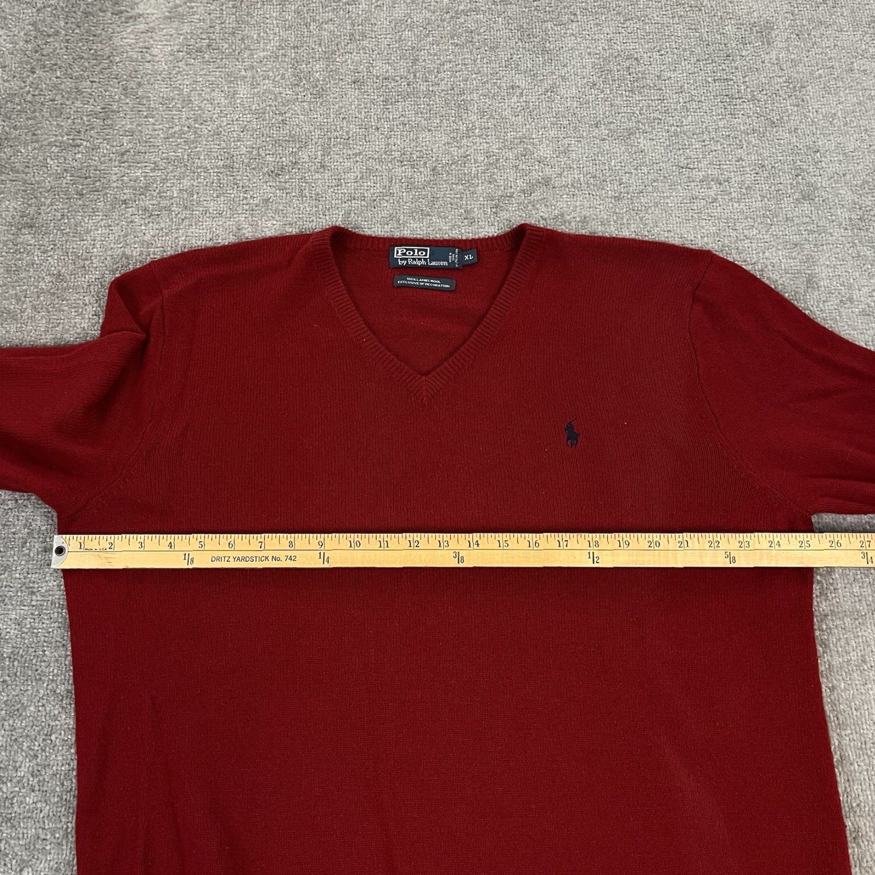 Ralph Lauren Ralph Lauren Sweater Mens XL Red Lambs Wool V-Neck Pullover Polo Pony Embroidered Logo Classic Designer Knit Squared Pattern No N/A Size US XL / EU 56 / 4 - 6 Thumbnail