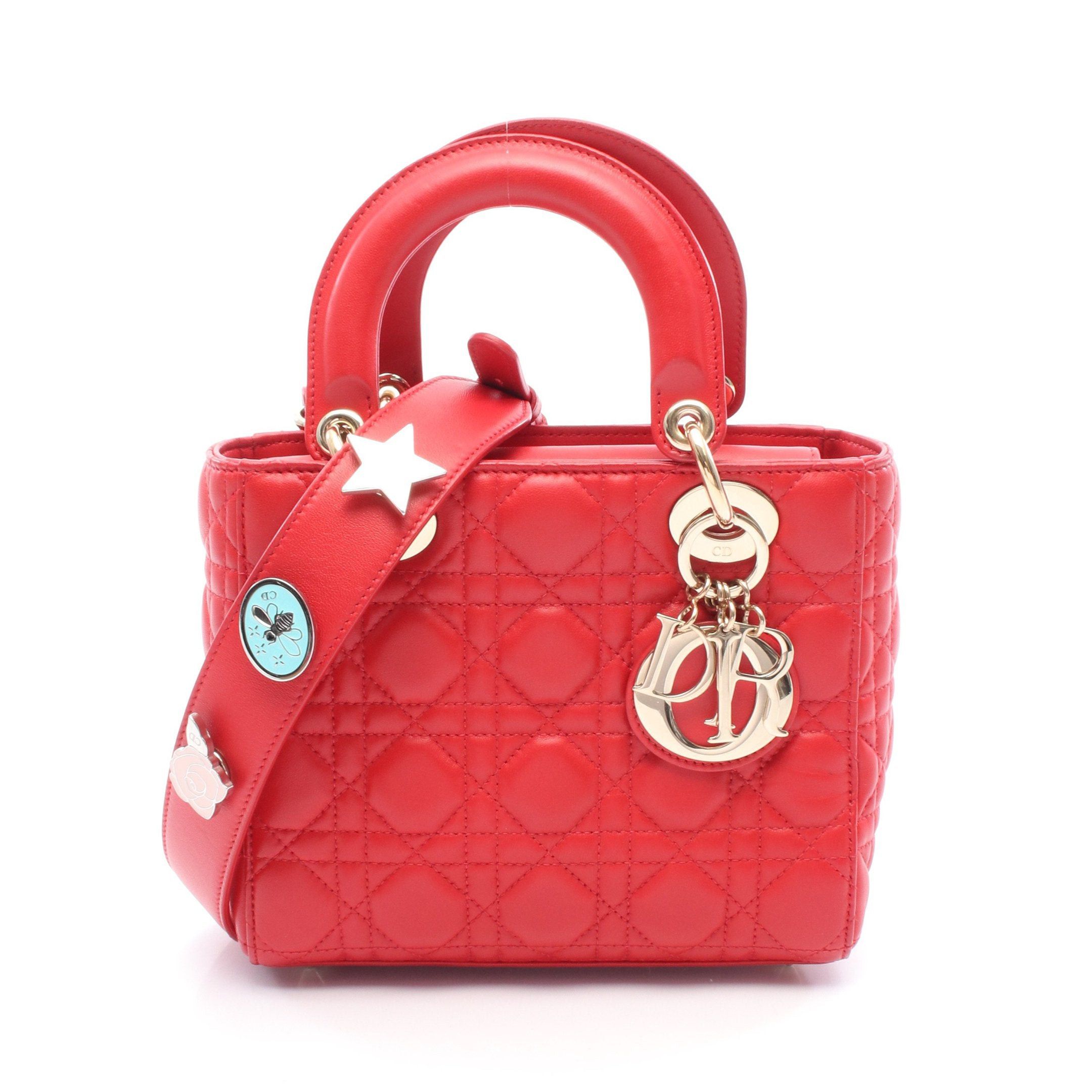 Dior Dior Lady Dior Small Handbag Leather Red Size ONE SIZE - 1 Thumbnail