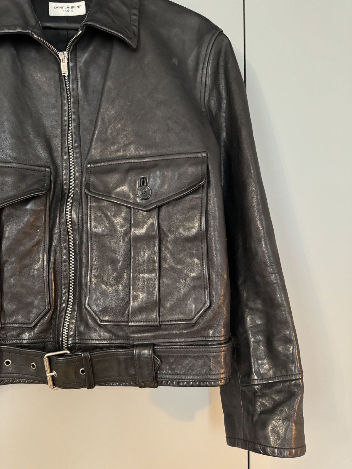 Anthony Vaccarello × Saint Laurent Paris Men’s Cropped Leather Jacket (2022) Size US M / EU 48-50 / 2 - 3 Thumbnail
