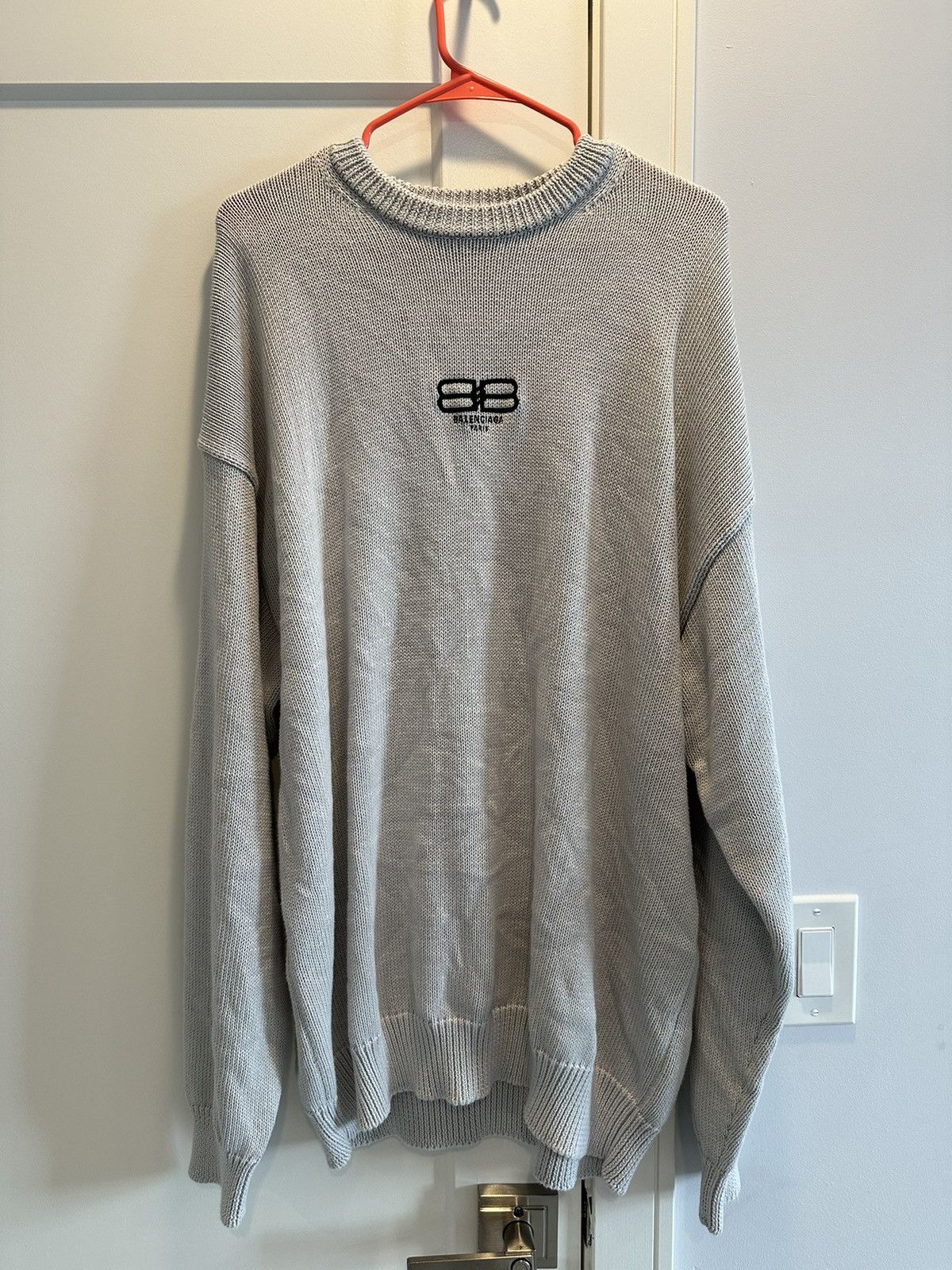 image of Balenciaga Paris Icon Knit Sweater in Grey, Men's (Size Small)