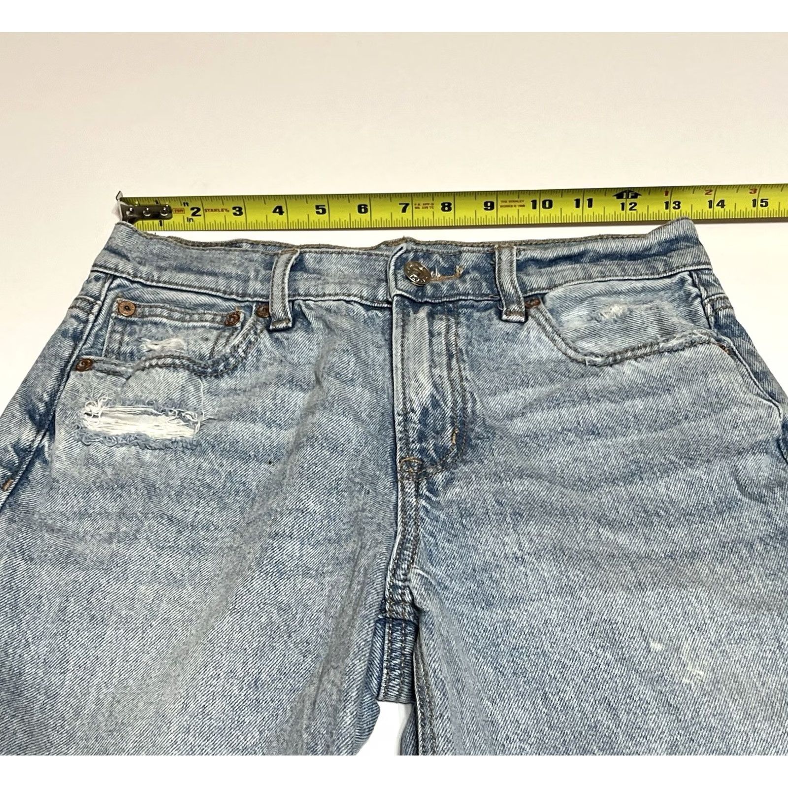 American Eagle Outfitters American Eagle Outfitters Jeans Womens 2 XShort (27x24.5) Blue Wide-Leg Stovepipe Distressed 90s Grunge Hipster Denim Size 26" / US 2 / IT 38 - 3 Thumbnail