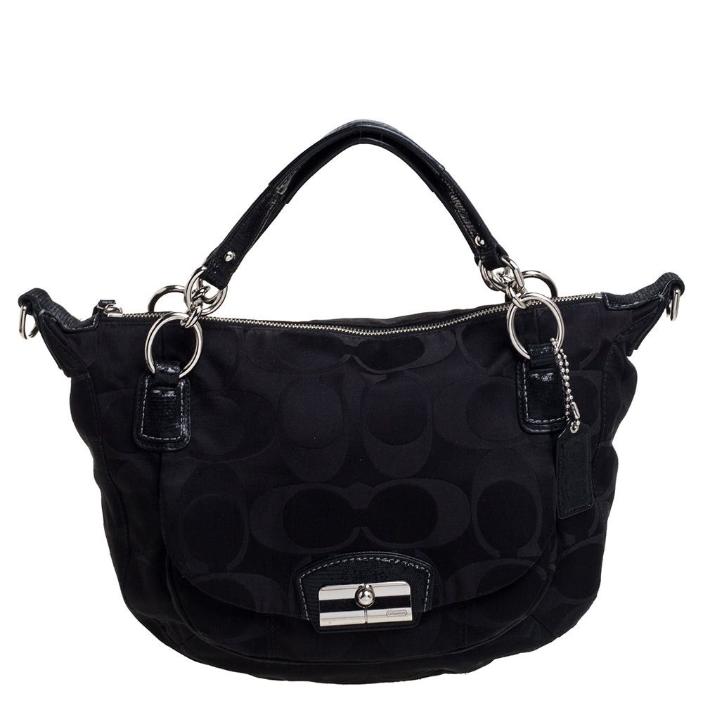 image of Coach Black Signature Fabric Kristin Hobo, Women's