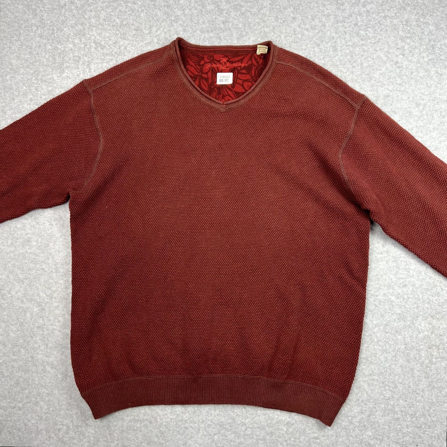 Tommy Bahama Tommy Bahama Sweater Mens Large Rust Red Textured Knit Pullover V-Neck Wool? (Note: "Wool" not in original) Size US L / EU 52-54 / 3 - 5 Thumbnail