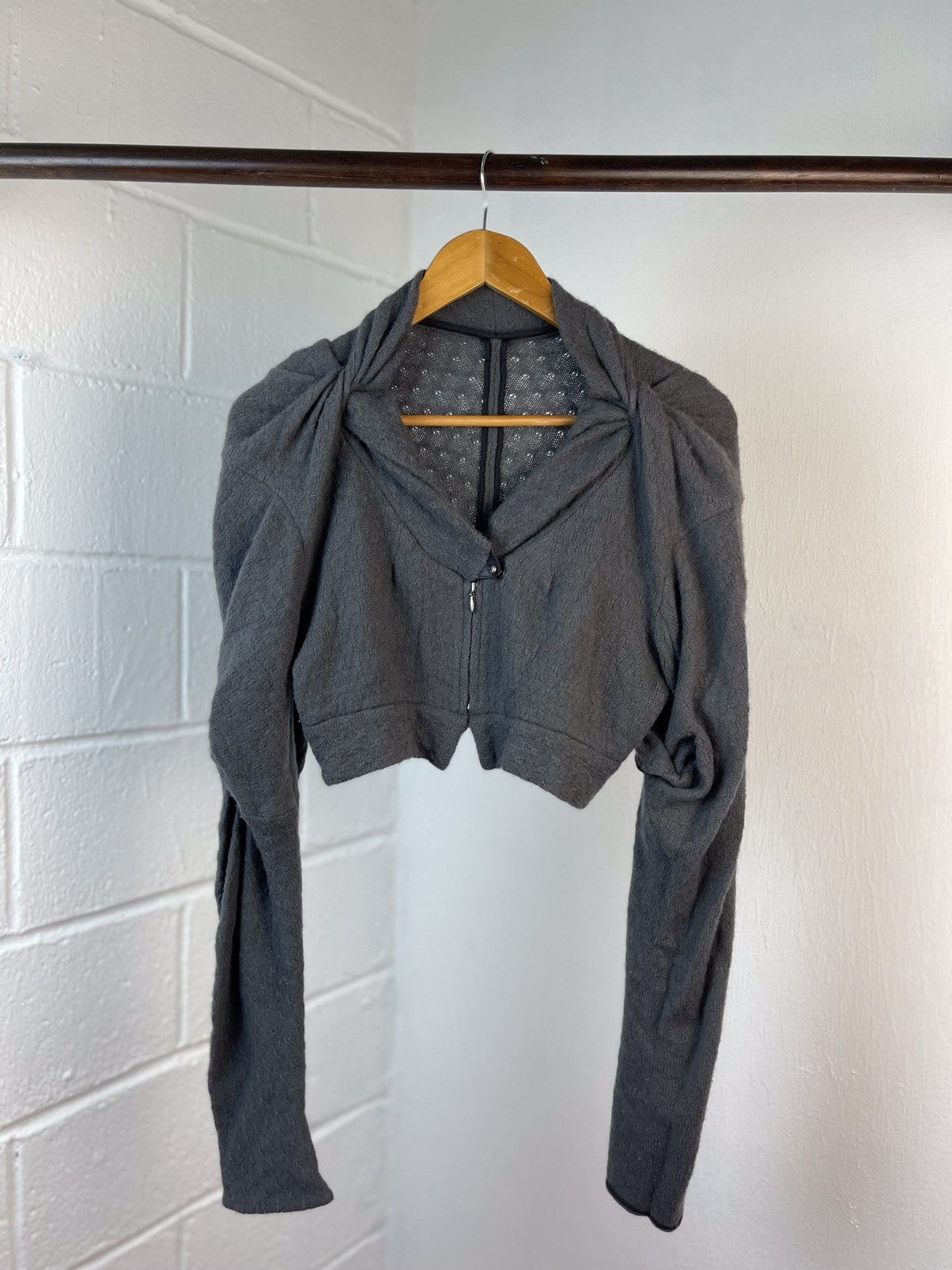 image of If Six Was Nine Very Kei Kagami Croped Wool Knit in Dark Grey, Women's (Size Medium)