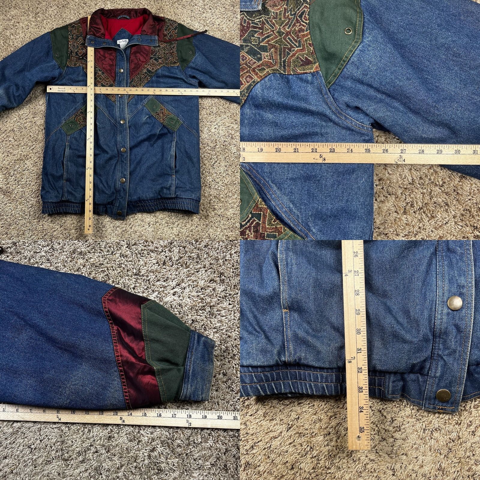 Vintage VINTAGE Two Twenty Women’s Blue Denim Patchwork Winter Lined Jacket XL Long Size XL / US 12-14 / IT 48-50 - 9 Thumbnail