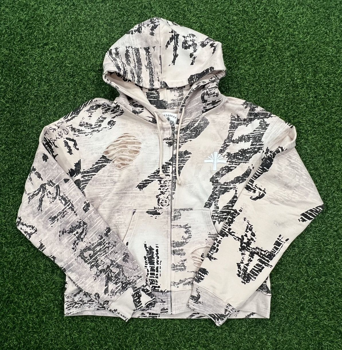 image of Vertabrae Ivory Graffiti Zip-Up Hoodie, Men's (Size Large)