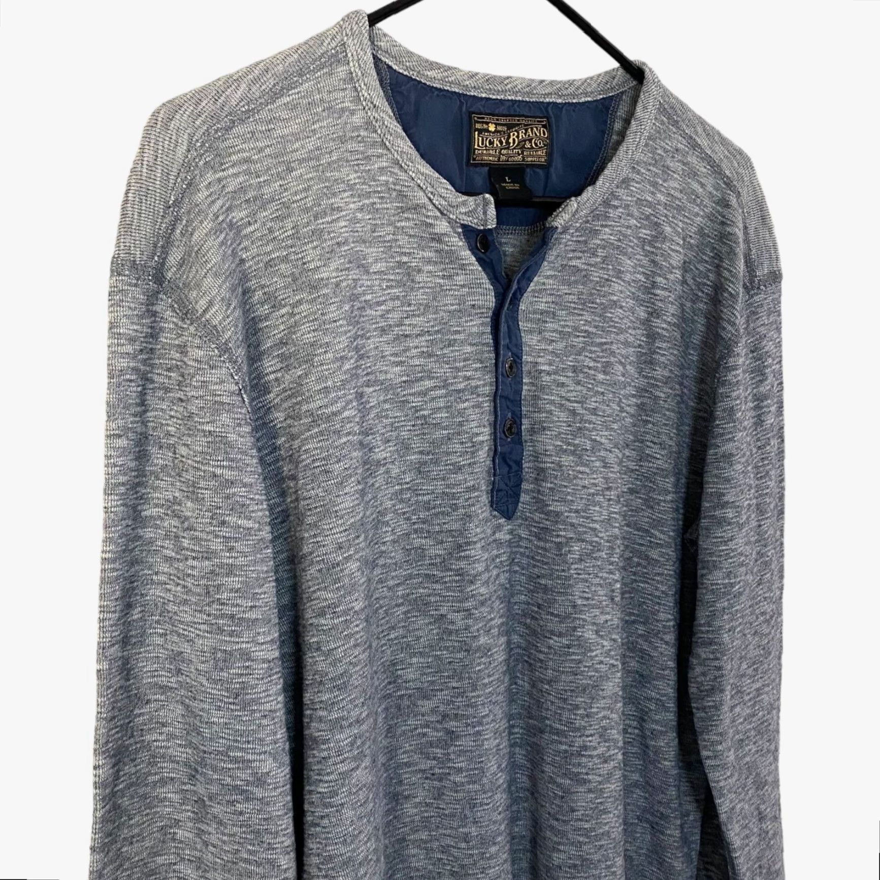 Lucky Brand VINTAGE Lucky Brand Twisted Slub Henley Shirt Men L Gray Navy Long-Sleeve Size US L / EU 52-54 / 3 - 4 Thumbnail