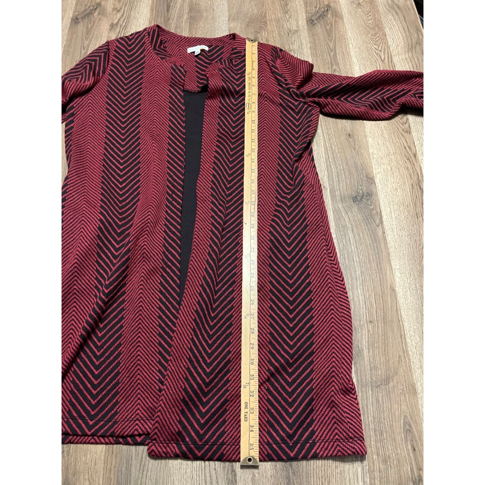 Vintage Notations Sweater Cardigan, Women's L Open Long Red Black, NWT, Casual, Fall Spring Summer, Womens Size L / US 10 / IT 46 - 6 Thumbnail