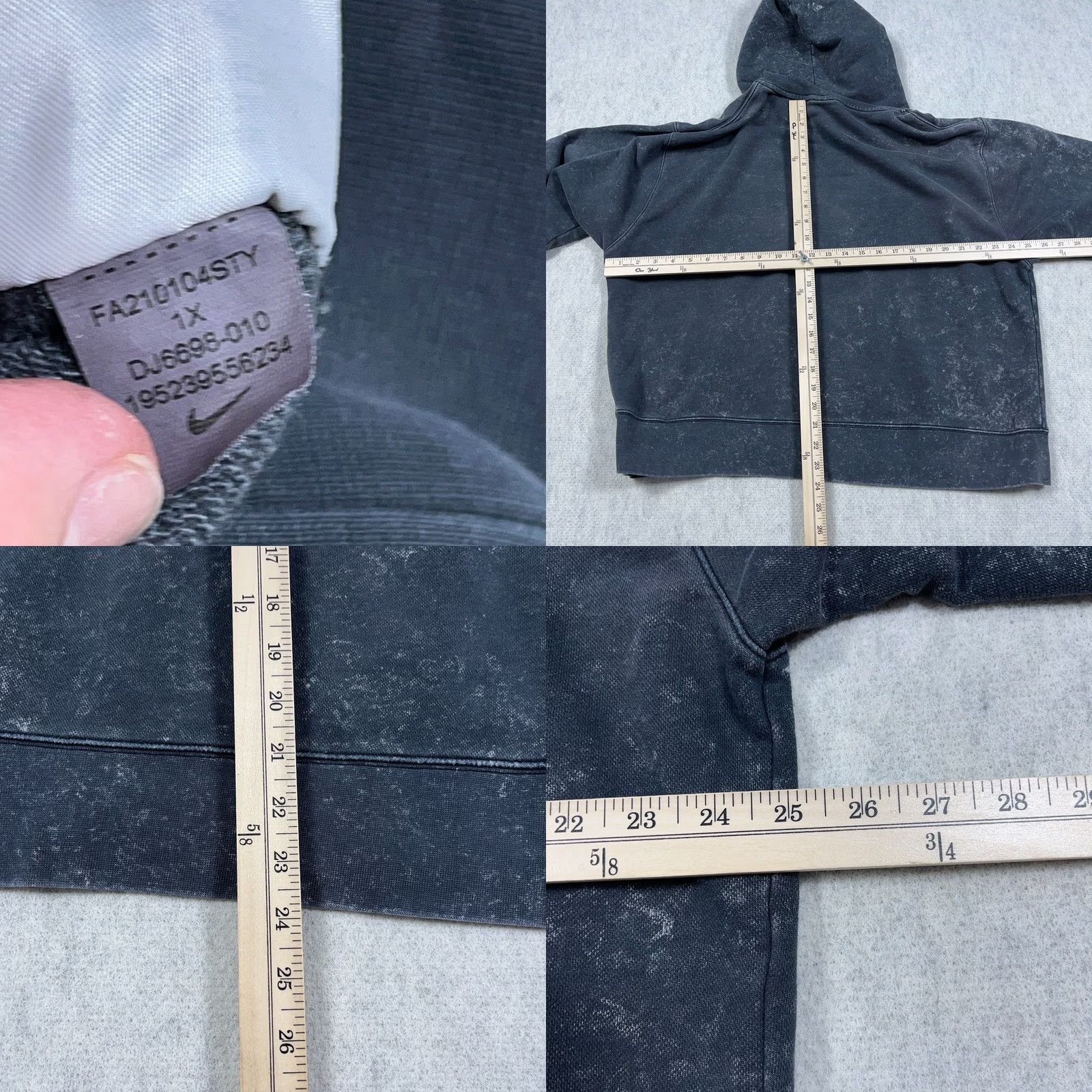 Nike Nike Hoodie Women 1X Center Swoosh Cropped Baggy Retro Faded Black Acid Wash Size XL / US 12-14 / IT 48-50 - 8 Thumbnail