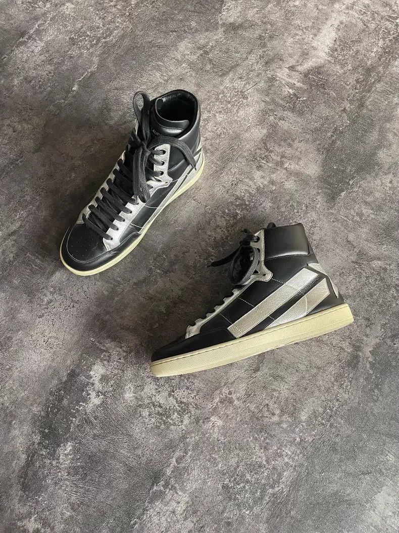Saint Laurent Paris Saint Laurent Paris Silver and Black Mixed Star High-Top C Size US 7 / EU 40 - 3 Thumbnail