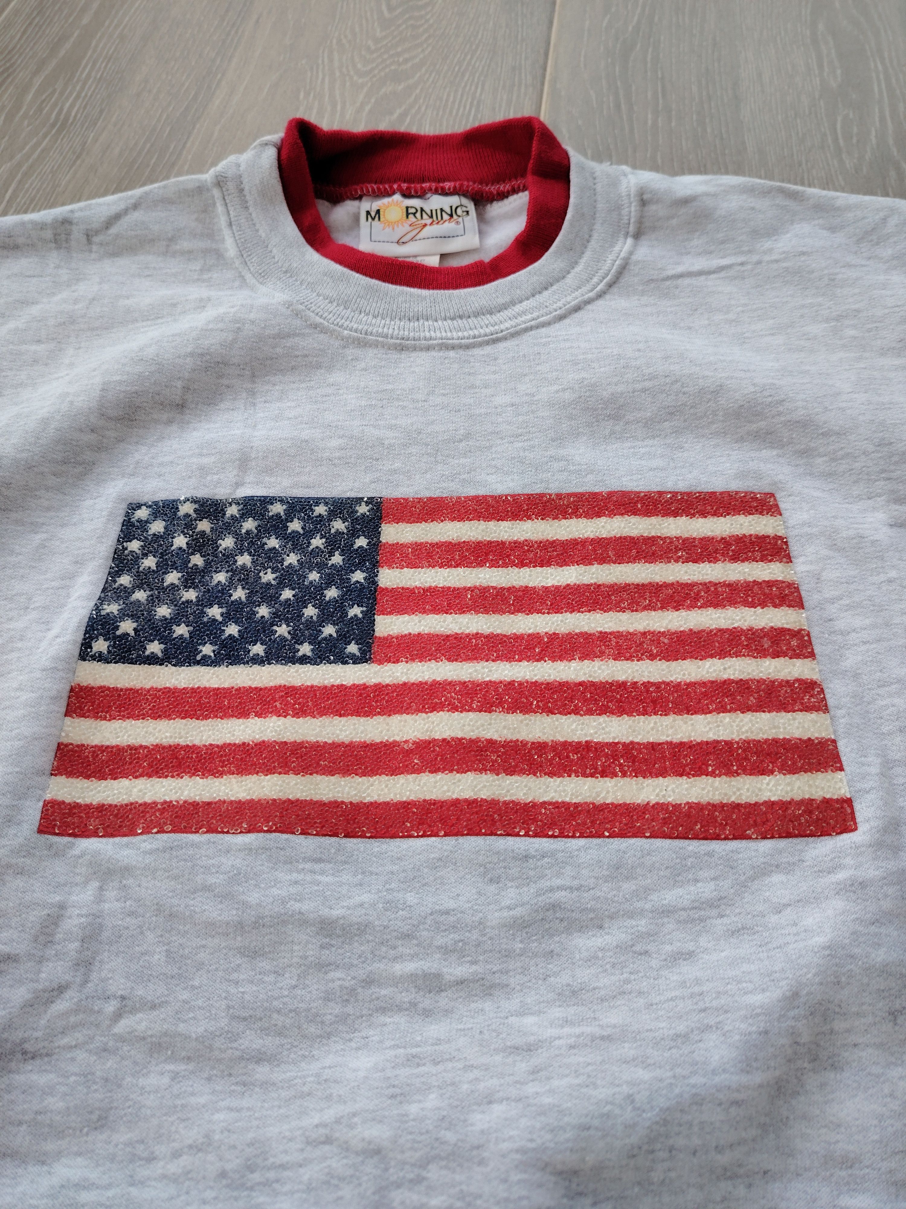 Beauty Beast Vintage Glitter USA Flag Double Neck Sweatshirts Size US L / EU 52-54 / 3 - 2 Thumbnail