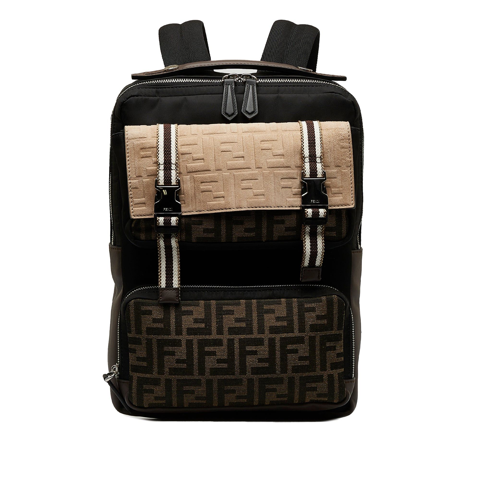 image of Fendi Zucca Multi Pocket Backpack in Brown, Women's