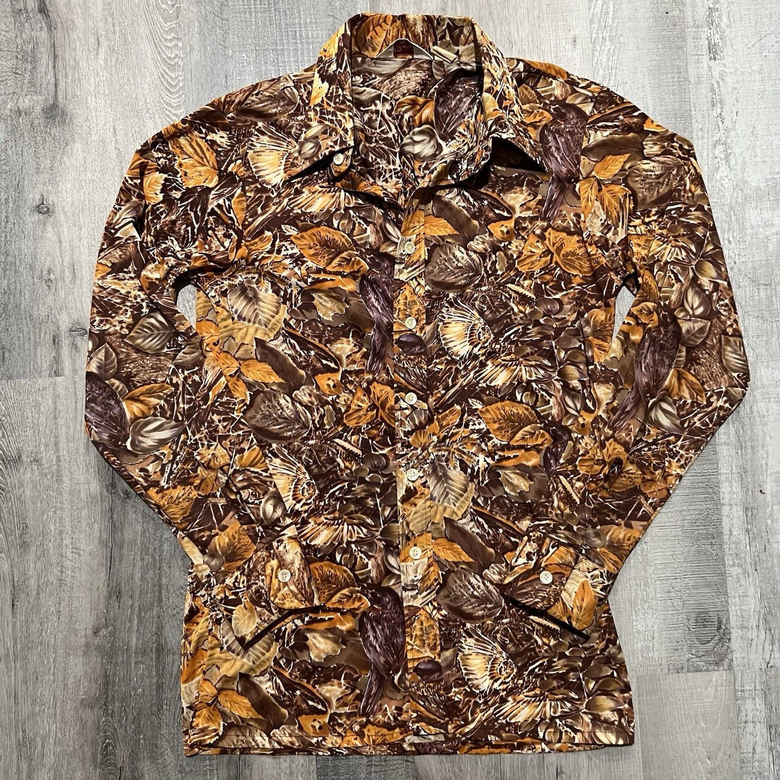 Vintage VTG Donegal Hippie Fall Leaves Orange Mod Disco Button shirt Size US L / EU 52-54 / 3 - 1 Thumbnail