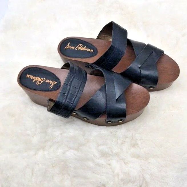Sam Edelman SAM EDELMAN BANE WEDGE PLATFORM SANDALS MULES STRAPPY OPEN TOE BLACK SIZE 9.5 WOMENS Size US 9.5 / IT 39.5 - 2 Thumbnail