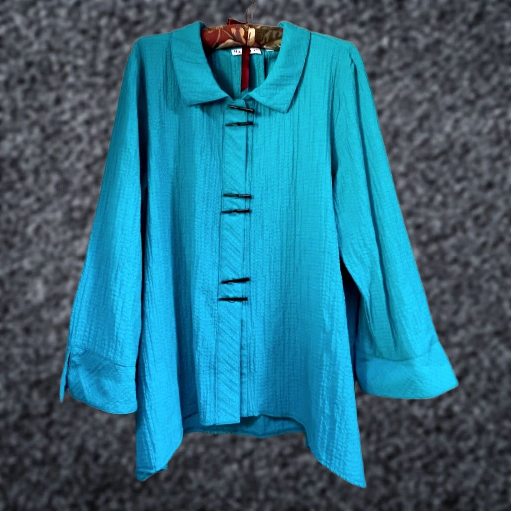 Habitat Habitat Womens Long Sleeve Button-Down Blouse Top Large Turquoise Lightweight Size L / US 10 / IT 46 - 1 Thumbnail