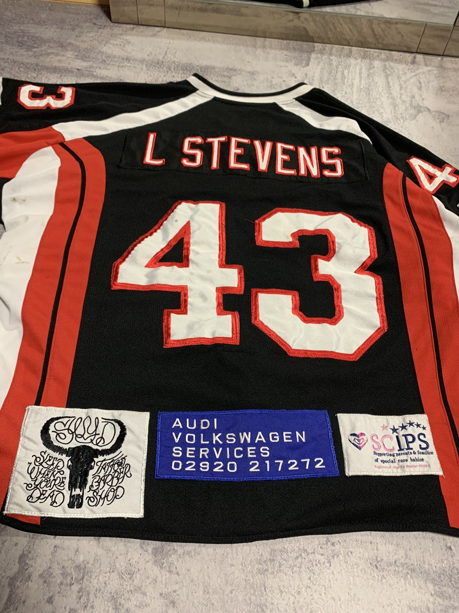 NFL Cardiff Fire Ice Hockey Match Worn Jersey L Stevens Size US XL / EU 56 / 4 - 11 Thumbnail