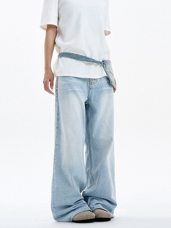 Japanese Brand Straight-leg men's retro Cleanfit cat whisker loose jeans Size US 32 / EU 48 - 3 Thumbnail