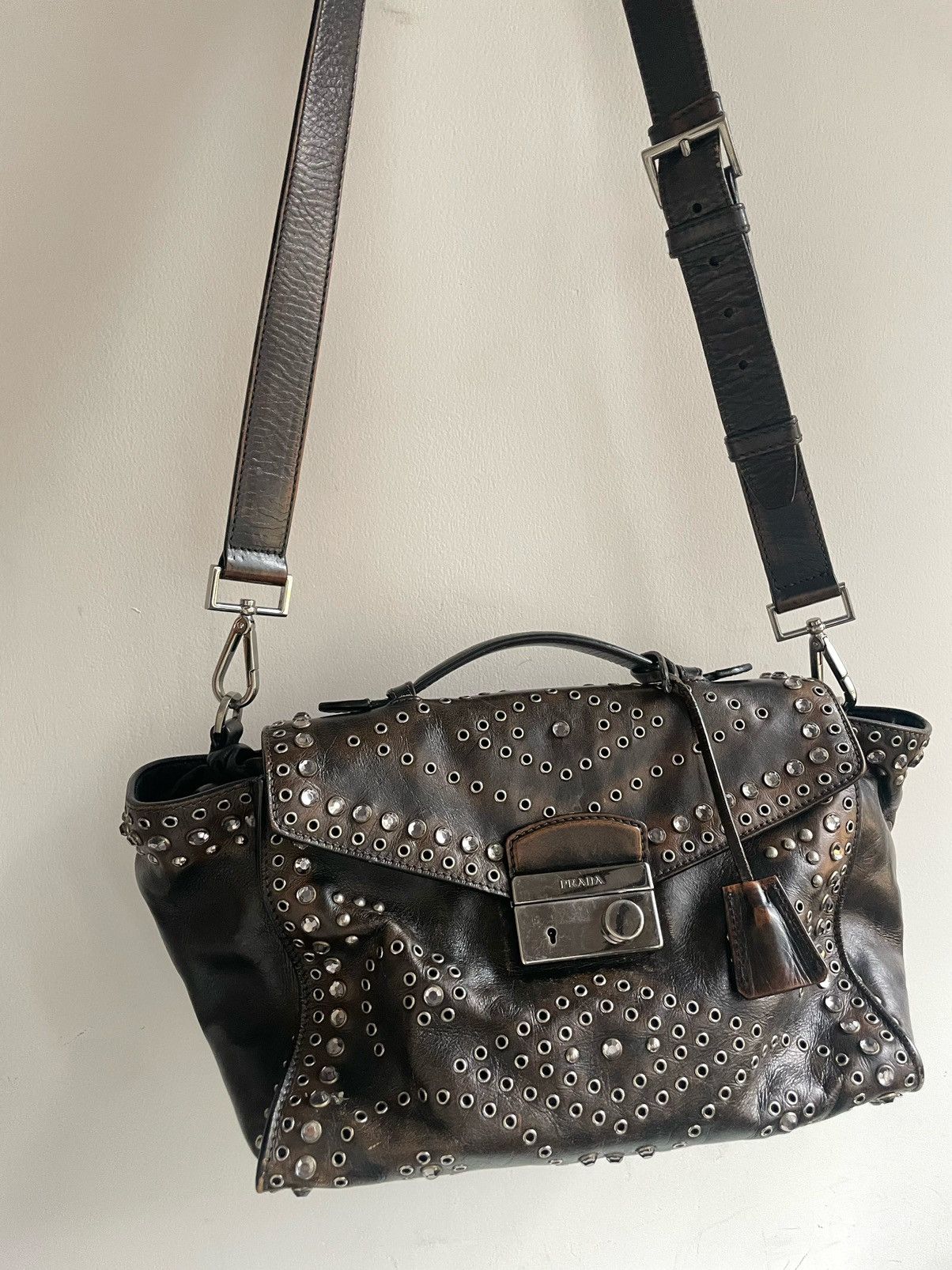 Prada × Vintage PRADA Vitello Vintage Studded Crystal