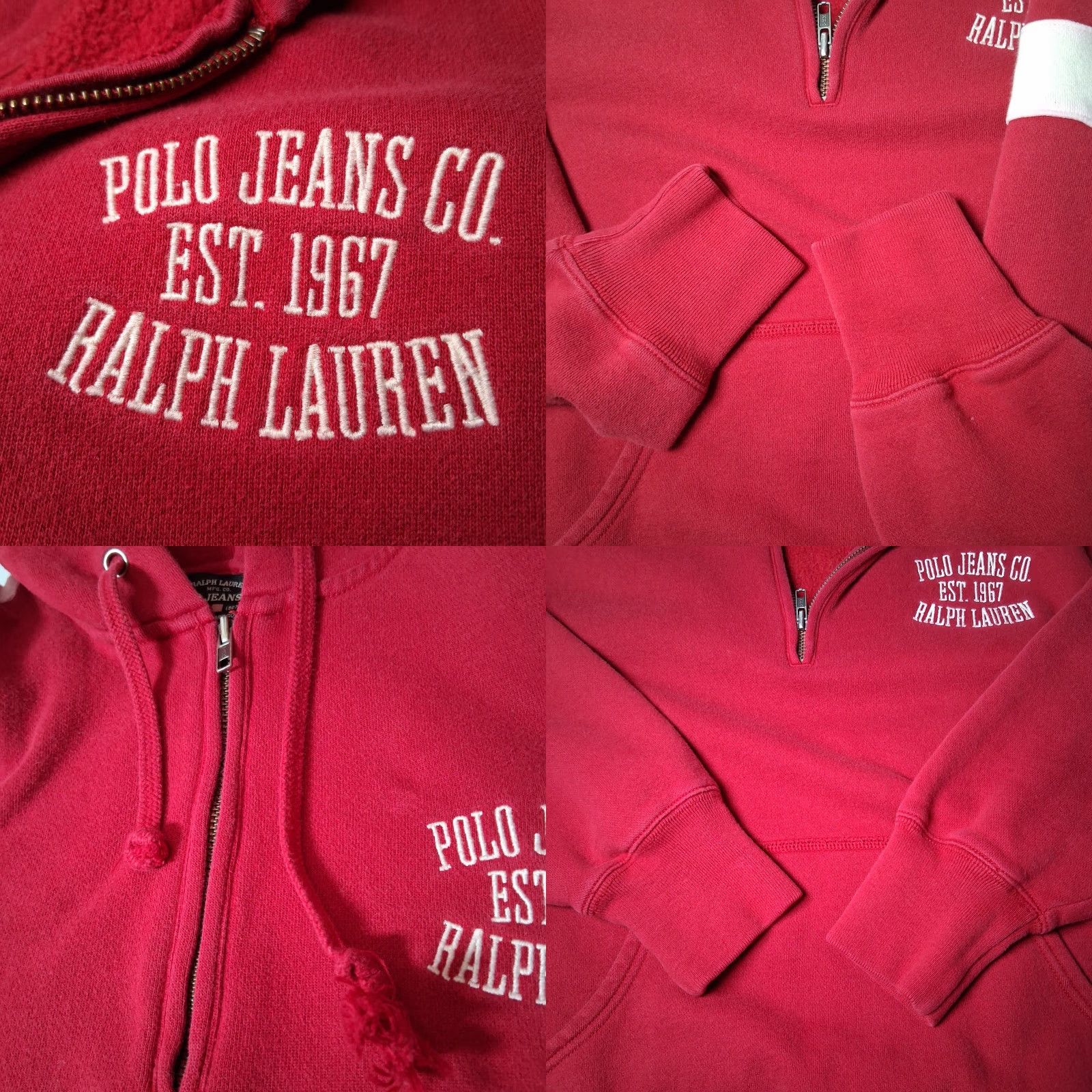 Vintage VINTAGE Ralph Lauren Polo Jeans Sweatshirt Men L Red 1/4 Zip Hoodie Pullover Nautical Preppy Retro Denim Knit Embroidred Stripe Pattern Used Size US L / EU 52-54 / 3 - 8 Thumbnail