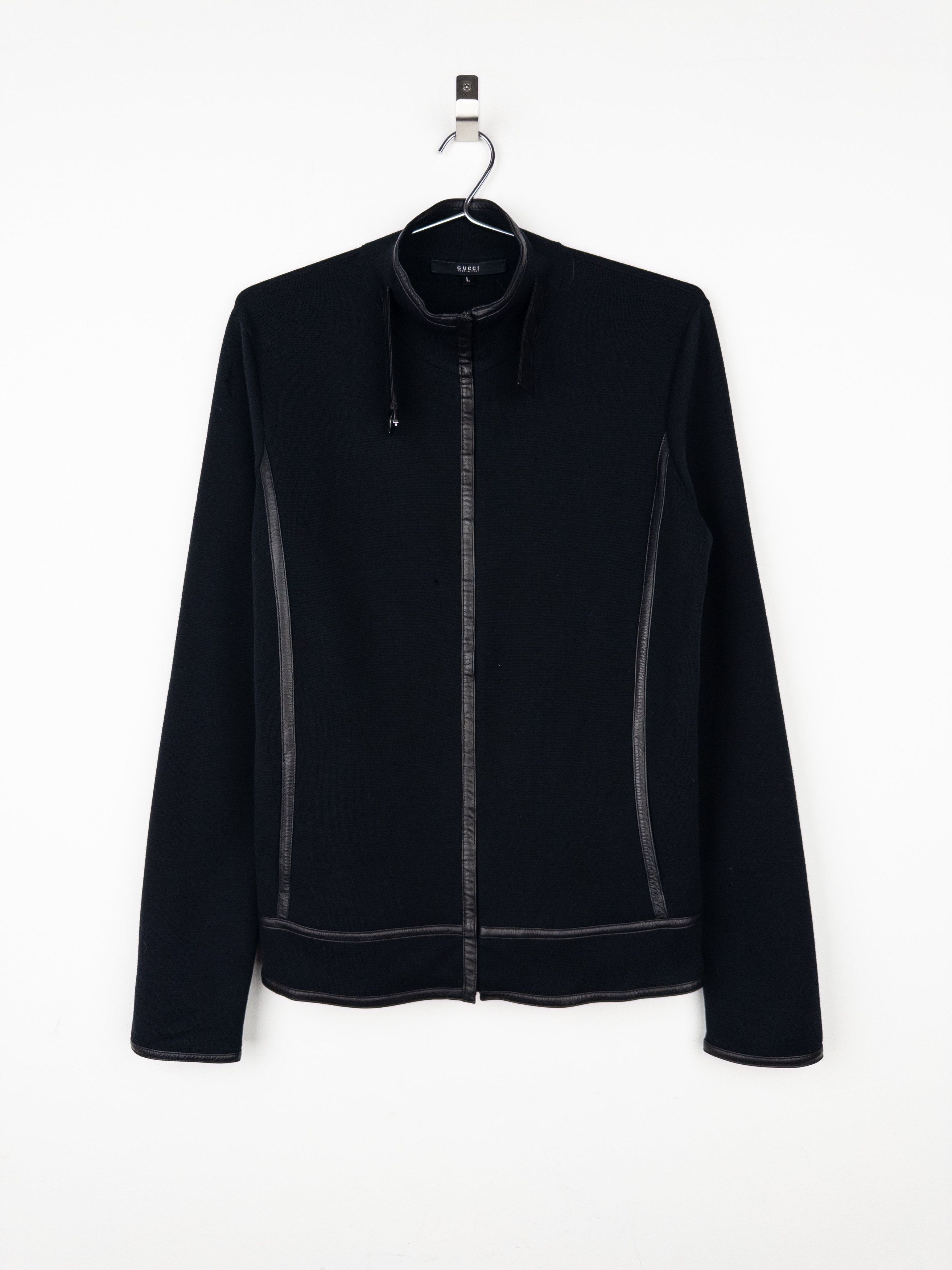 Gucci by Tom Ford AW00 Leather-Trimmed Knit Biker Jacket Size L / US 10 / IT 46 - 1 Thumbnail