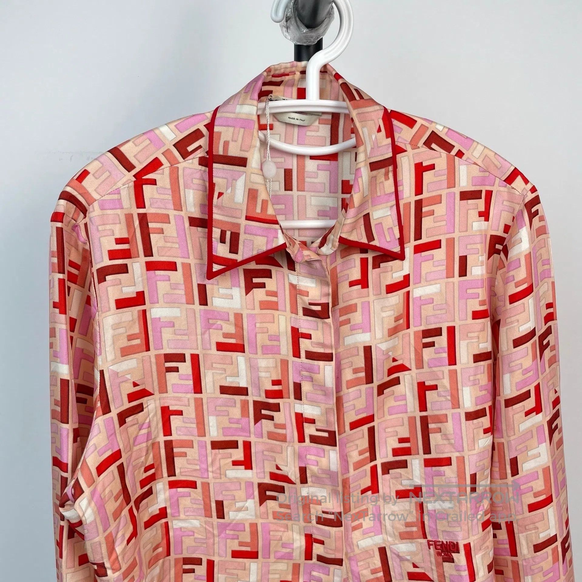 Fendi FENDI Pink Full Print Logo Silk Shirt Jacket| Size XS / US 0-2 / IT 36-38 - 3 Thumbnail