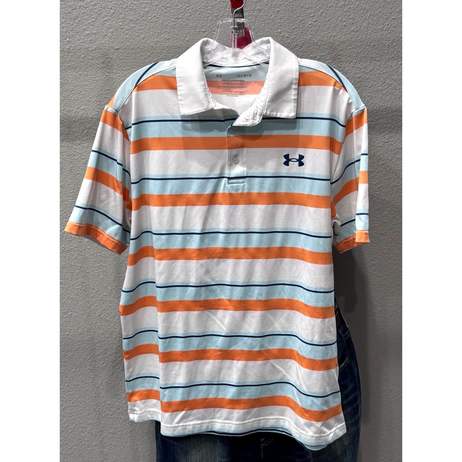 Under Armour Under Armour POLO SHIRT L Bleu Mango Stripe Mens Large Regular Color Multicolor Striped Polo Shirt L Mens Size US L / EU 52-54 / 3 - 4 Thumbnail