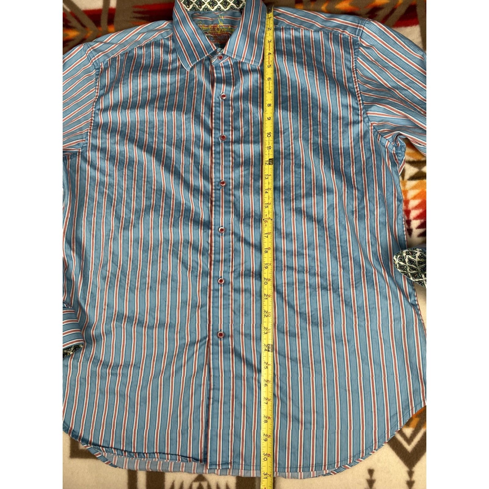 Robert Graham Robert Graham Mens Dress Shirt Long Sleeve Sz 2XL Aqua Orange Stripes Cuffs Size 48R - 5 Thumbnail