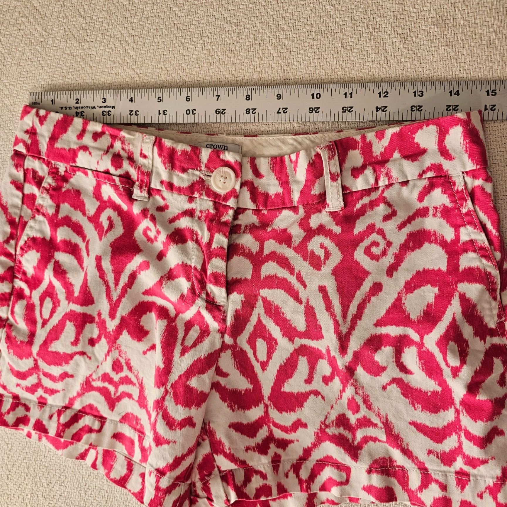 Vintage Crown & Ivy Womens Shorts 4P Red Tie Dye Print Chino Cotton Stretch Size 27" / US 4 / IT 40 - 4 Thumbnail