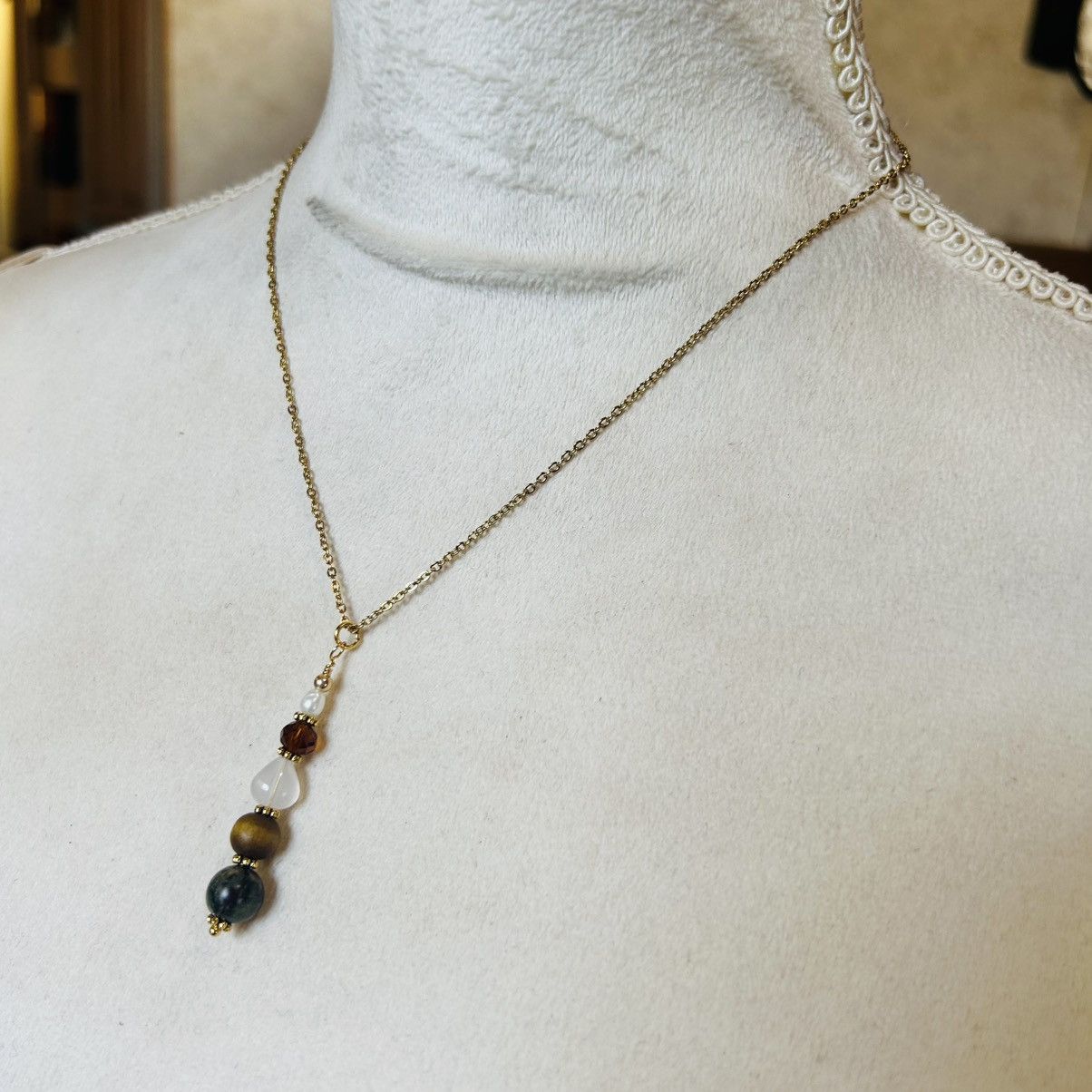 Handmade Handcrafted vintage bead drop pendant on chain necklace Size ONE SIZE - 4 Thumbnail