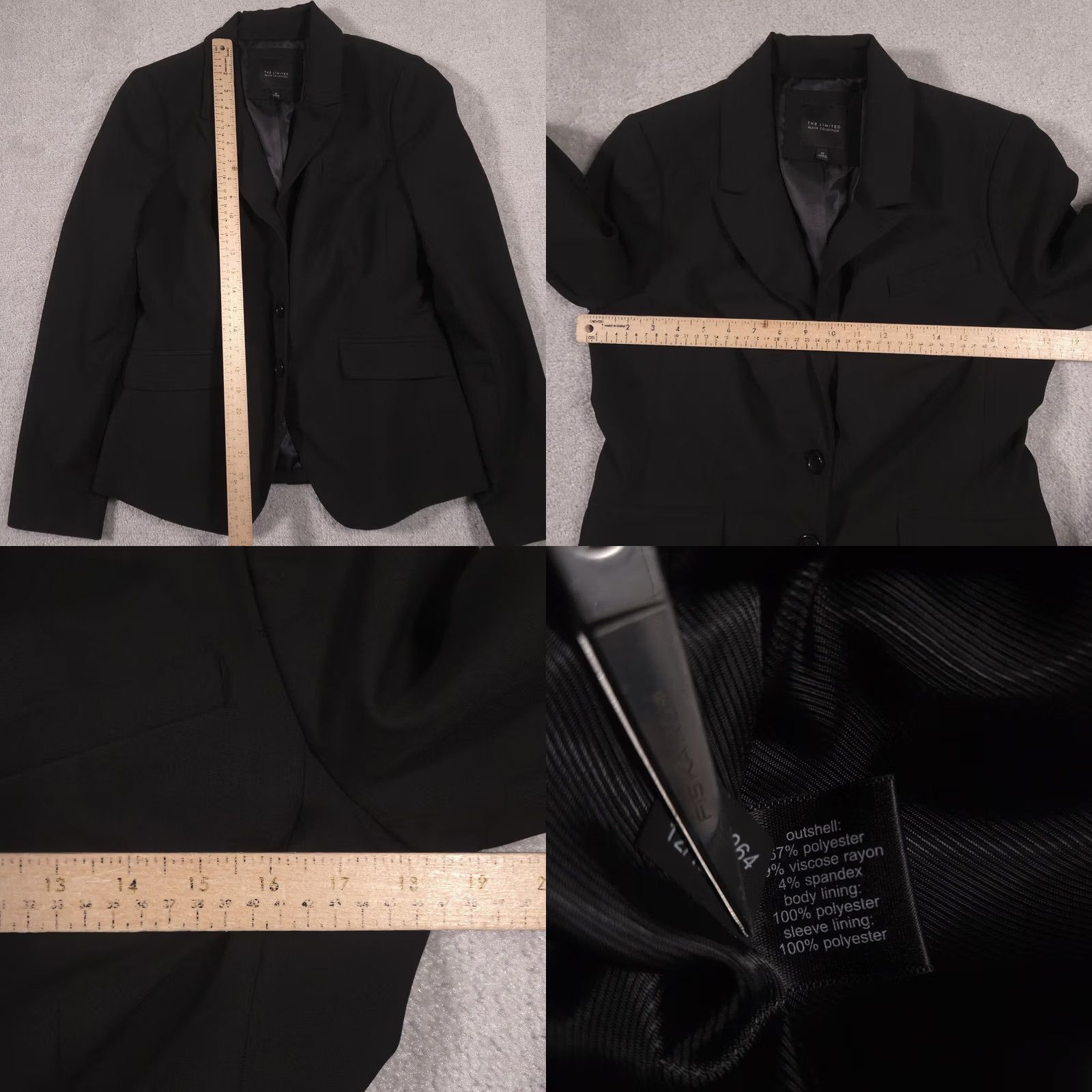 Vintage The Limited Blazer Womens 10 Black Two-Button Lined Stretch Suit Jacket Career Size L / US 10 / IT 46 - 8 Thumbnail