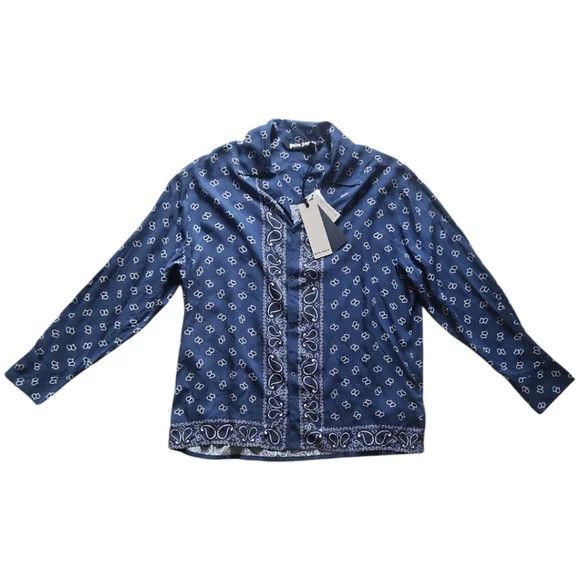 Palm Angels Long Sleeve Paisley Bowling Shirt in Navy Size US M / EU 48-50 / 2 - 2 Thumbnail