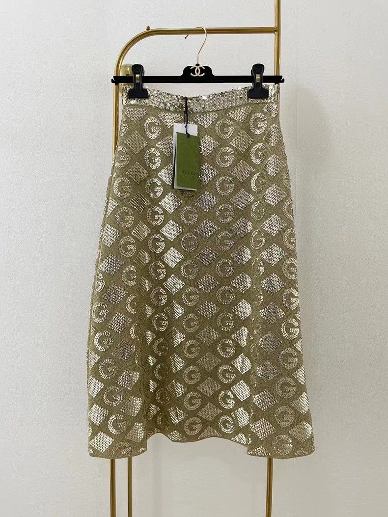 Gucci Gucci SizeM Diamond gold thread jacquard skirt Size 42" / US 20 - 1 Thumbnail