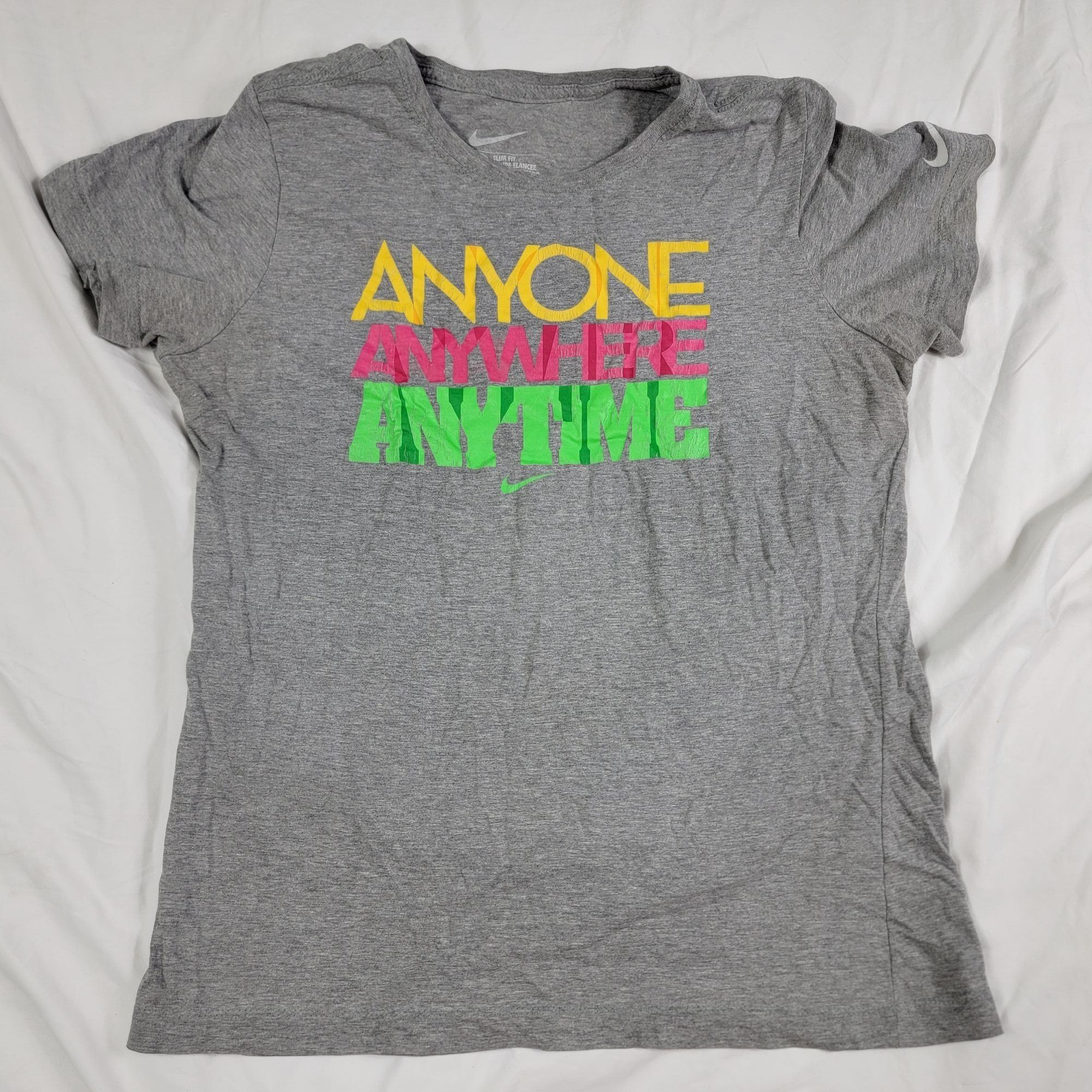 Nike Nike Womens XL Slim Fit Gray Shirt Anyone Anywhere Anytime A Size XL / US 12-14 / IT 48-50 - 1 Thumbnail