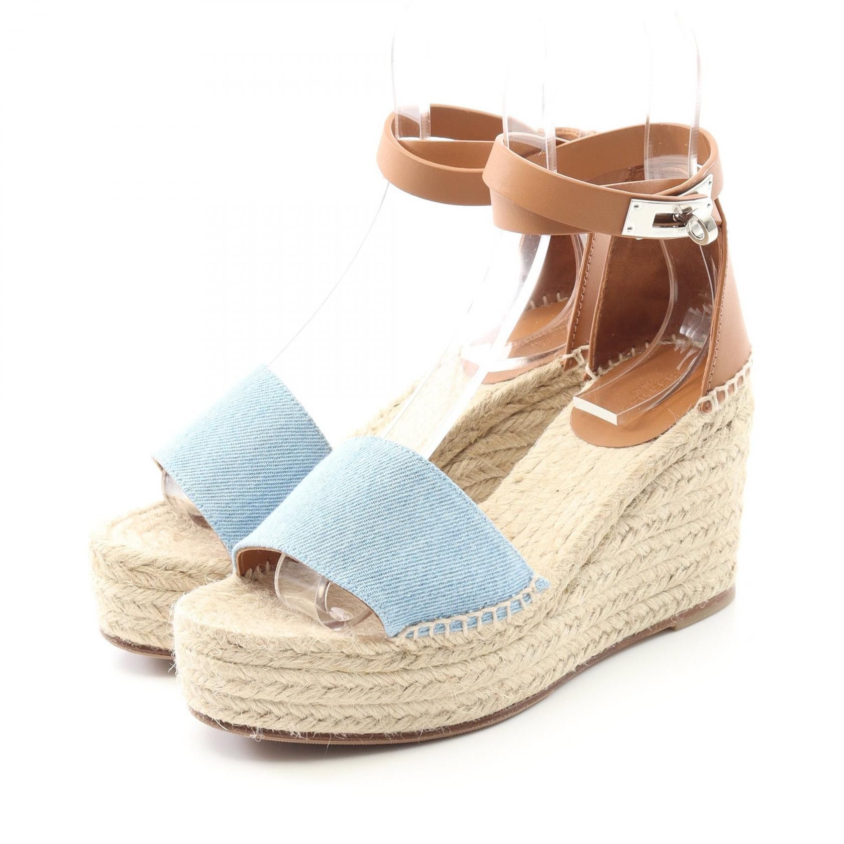 Hermes Hermes Tipoli Denim Leather Sandals Denim Shoes in Blue, Women's