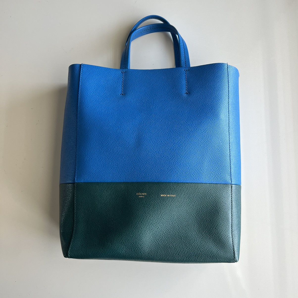 image of Phoebe Philo Celine Vertical Bicolor Cabas Tote Small Blue, Women's