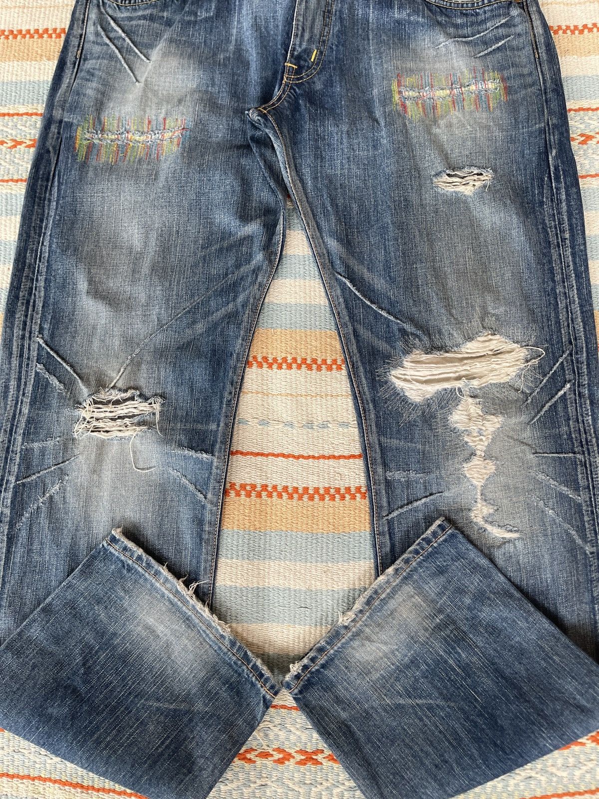 Edwin Vintage 90s🔥EDWIN✖️MURDER Squared🔥EMBROIDERY Distressed Denim Size US 38 / EU 54 - 3 Thumbnail