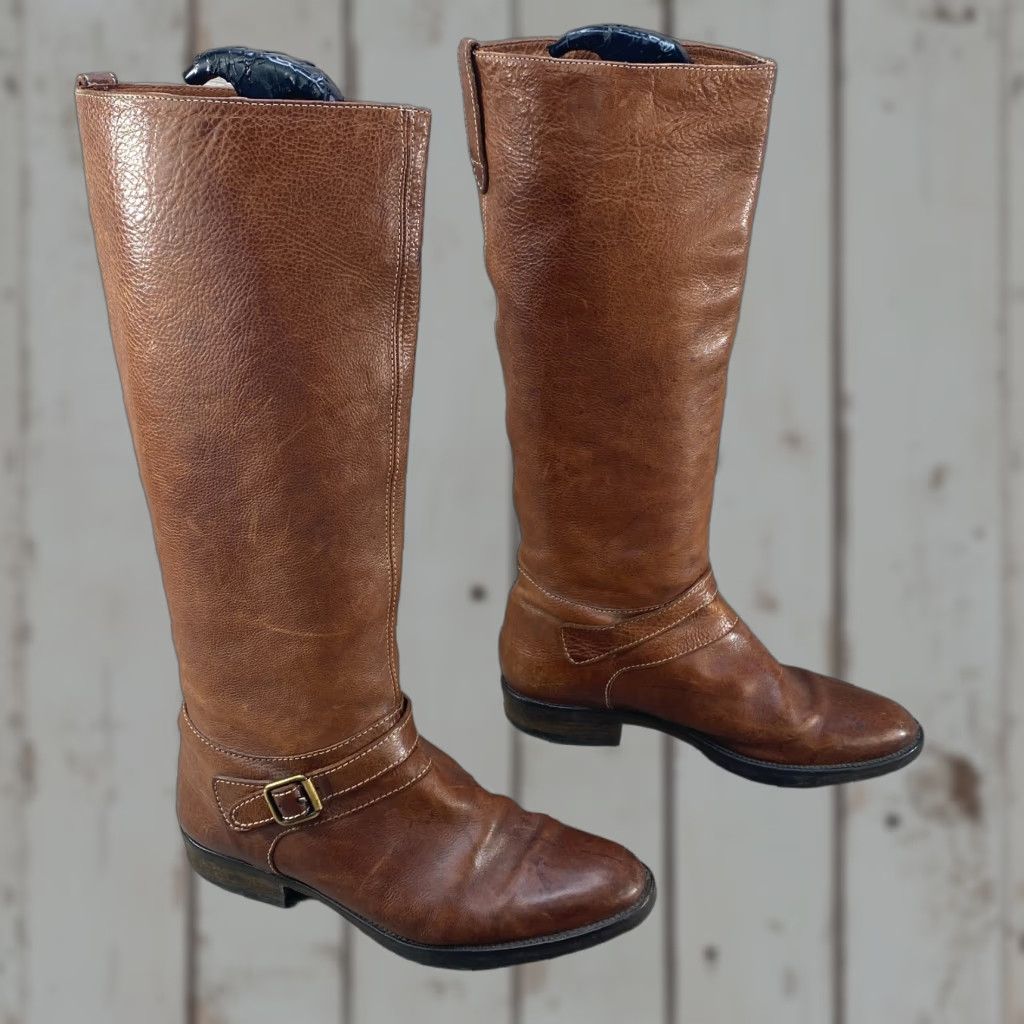 J.Crew J.CREW Brown Leather Lined Knee High Pull On Tall Riding Boots Buckle Womens 6 Size US 6 / IT 36 - 1 Thumbnail